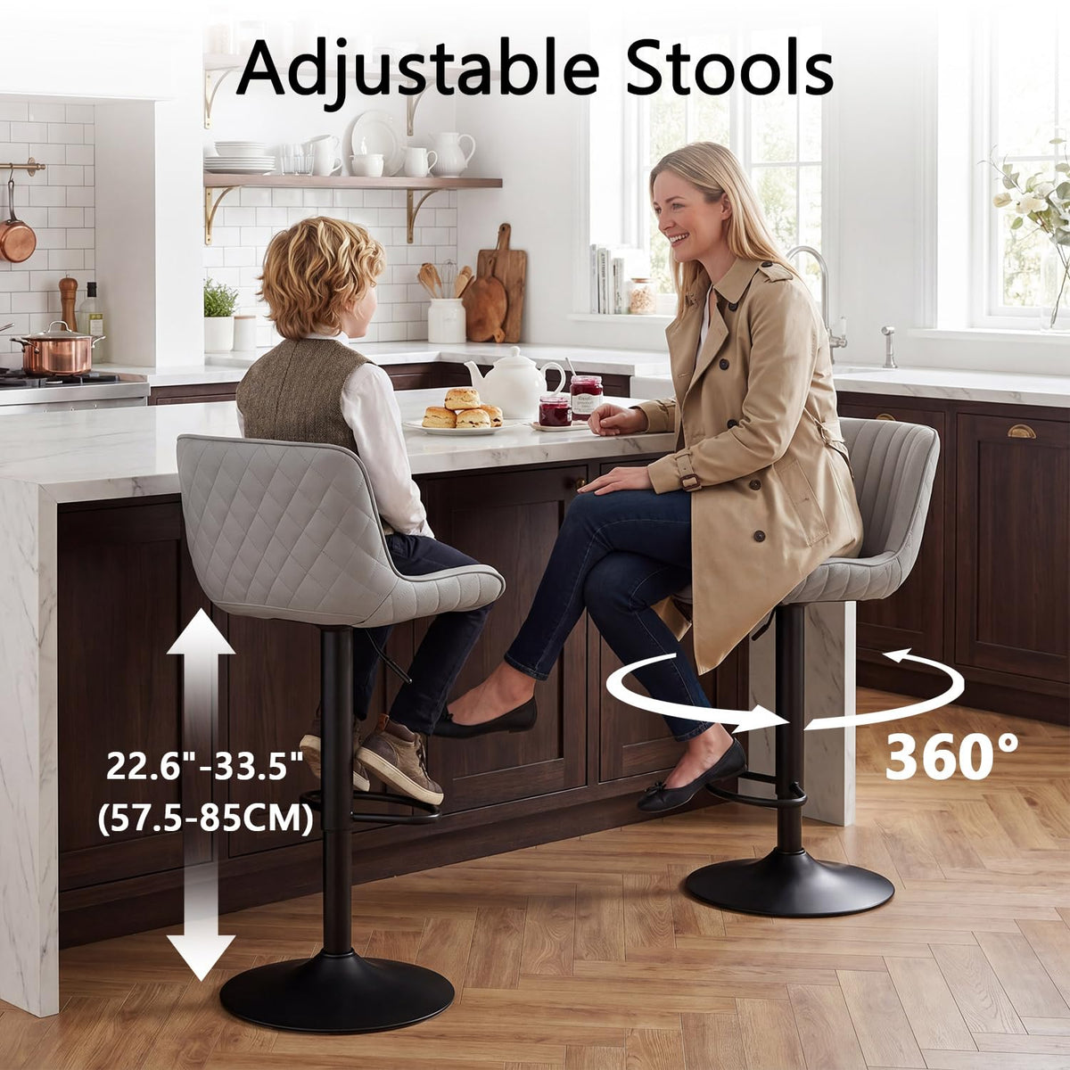 YOUNUOKE Bar Stools Set of 2 Gray Counter Height Bar Chairs - image 3