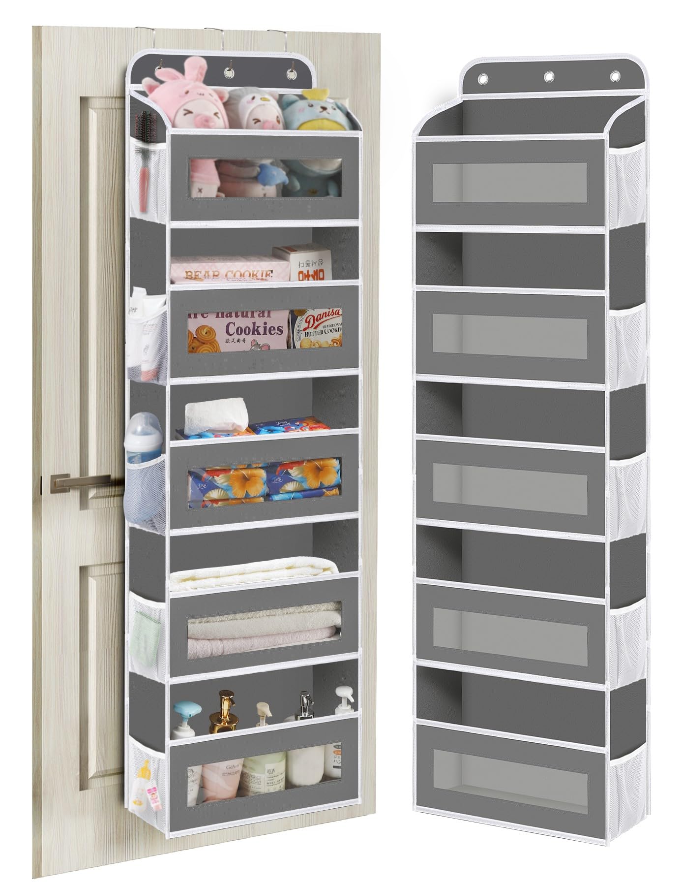 KYEVIS Over The Door Organizer 2 Pack – 5 Shelf Nursery Storage, Gray