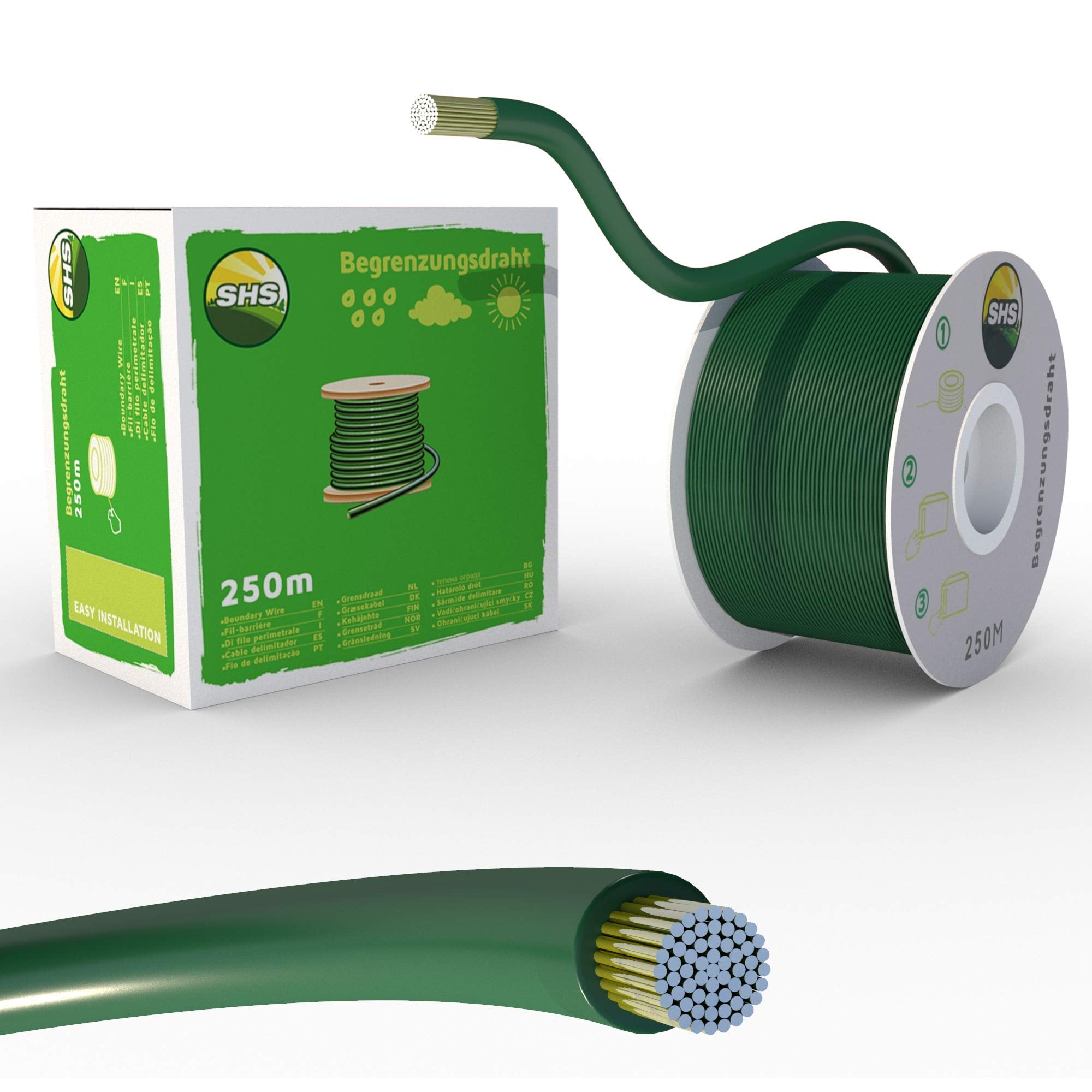 RASENFREUND 250m Boundary Cable for Robotic Lawnmower - 2.7mm Green Wire
