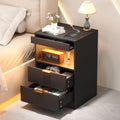 Yusong LED Nightstand with Charging Station | 2-Drawer Modern Bedside Table