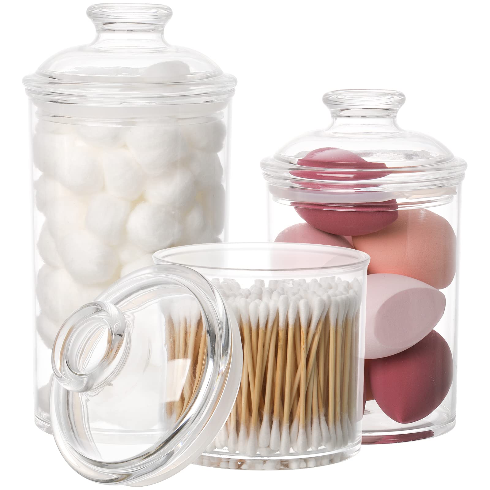 Lyellfe 3-Pack Acrylic Apothecary Jars | Airtight Bathroom Vanity Canisters