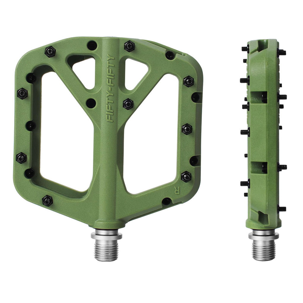FIFTY-FIFTY MTB Pedals | Nylon Composite 9/16" Wide Flat Platform - Olive