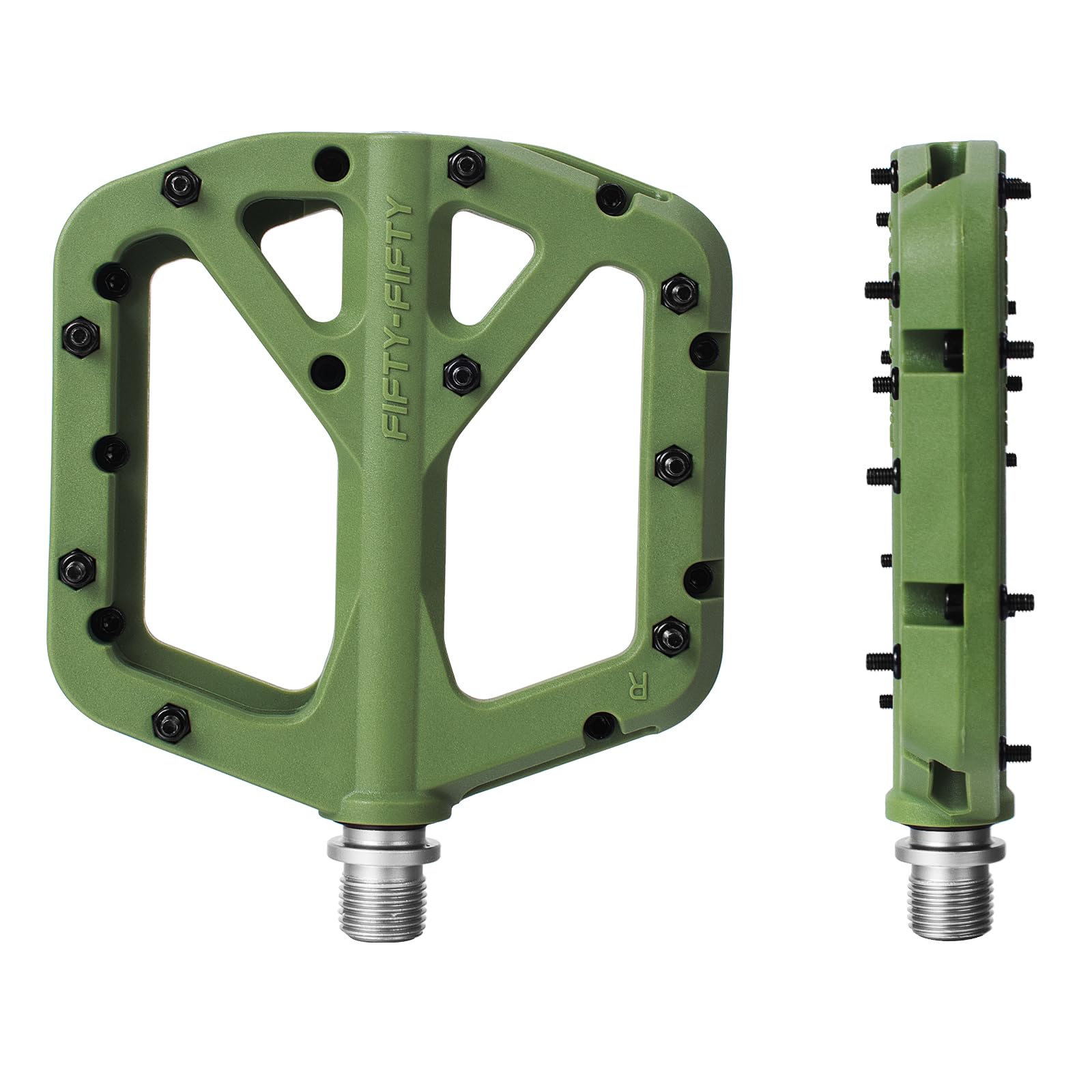 FIFTY-FIFTY MTB Pedals | Nylon Composite 9/16" Wide Flat Platform - Olive