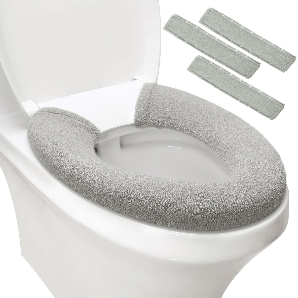 Bathroom Soft Thicker Warmer Stretchable Washable Cloth Toilet Seat Cover Pads Gray/3pcs - image 1