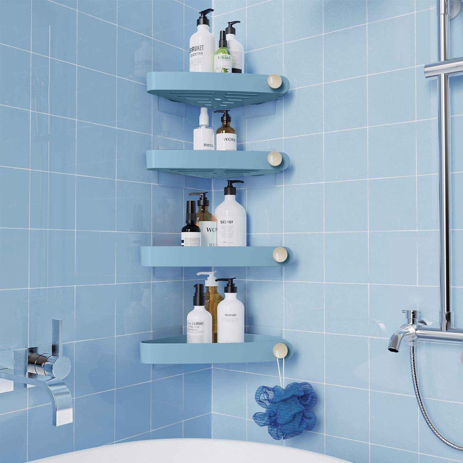 Sotfamily 4-Pack Corner Shower Caddy | Rust-Free Plastic Adhesive Shelf