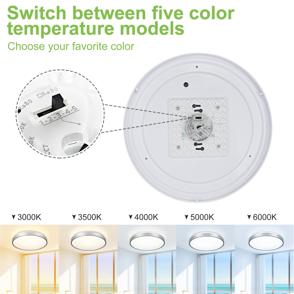 DINGLILIGHTING 24W LED Flush Mount Ceiling Light | 13 Inch Silver Fixture