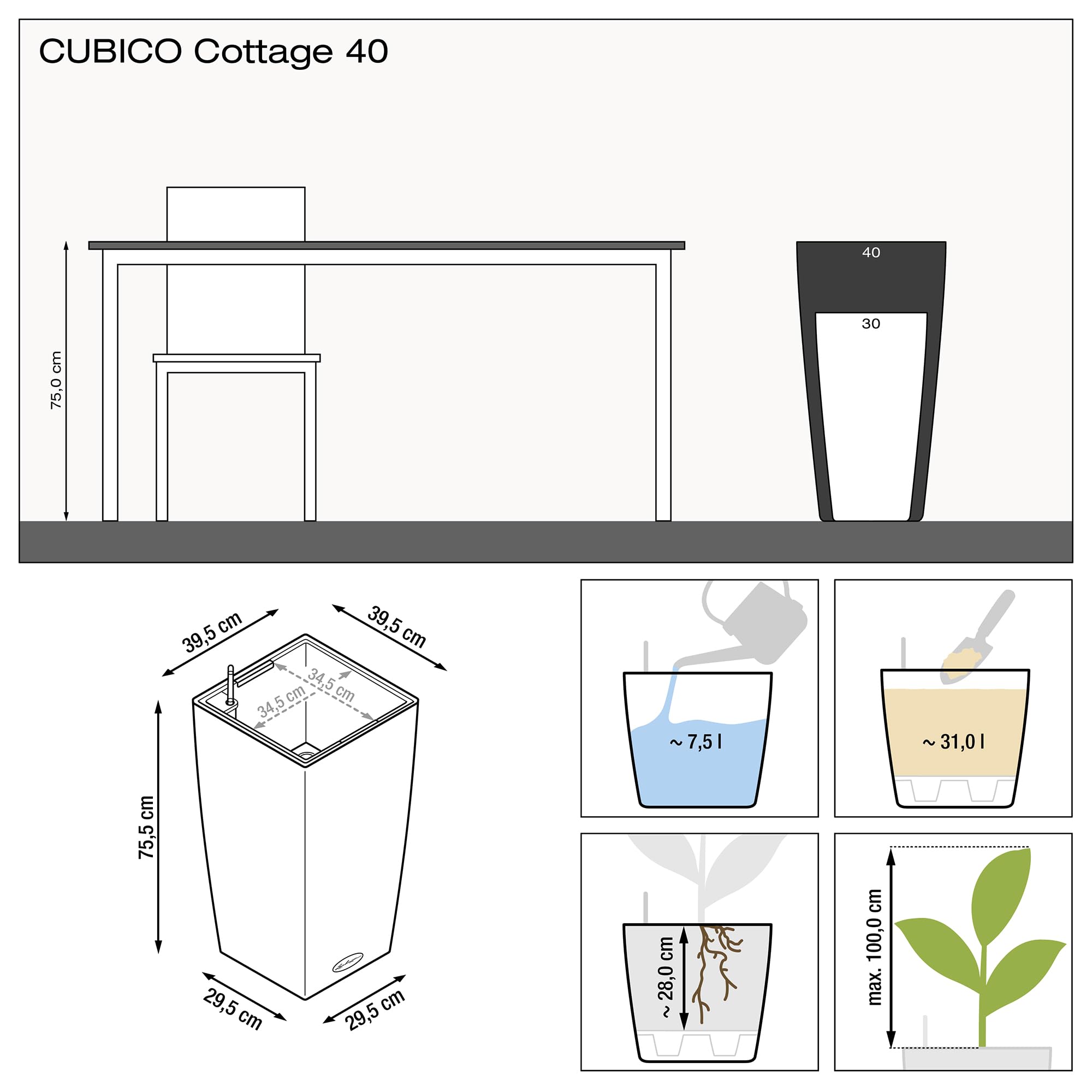 Lechuza CUBICO Cottage 40 Self-Watering Rattan Planter - White