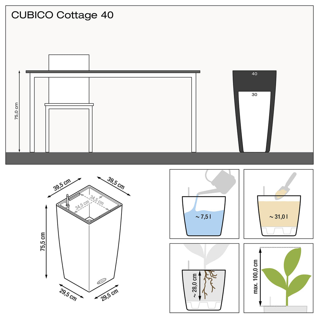 Lechuza CUBICO Cottage 40 Self-Watering Rattan Planter – Granite