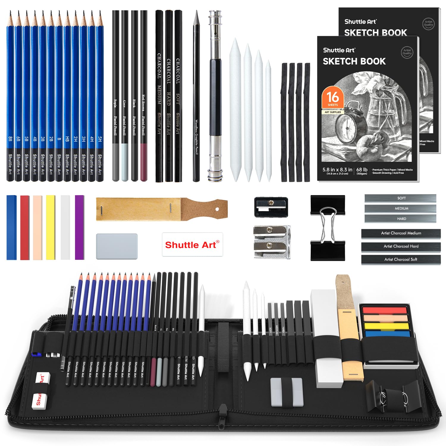 Shuttle Art 52 Pack Sketching Pencils and Drawing Set with Zipper Case