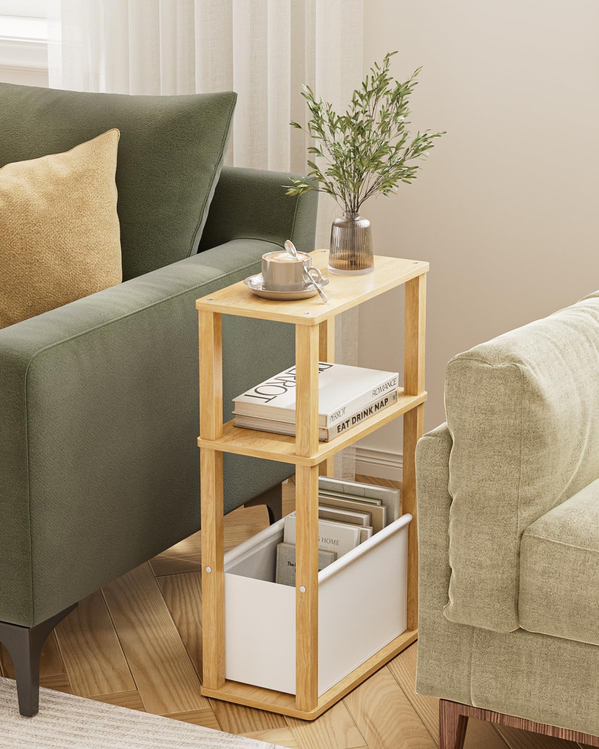 Apetaccat Narrow Side Table for Small Spaces, Slim End Table with Storage Basket, Small Bedside Table for Bedroom - image 5