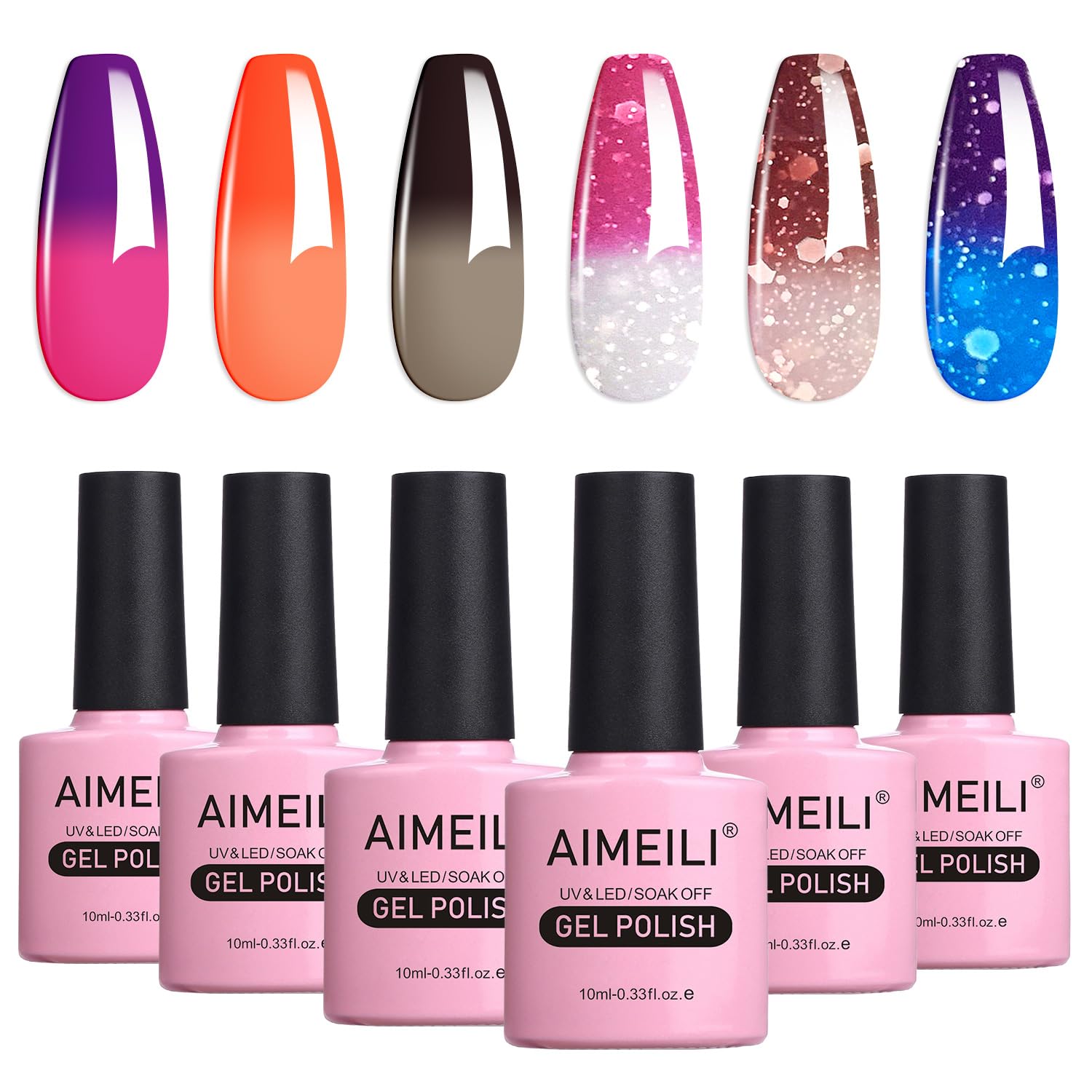 AIMEILI Temperature Color Changing Chameleon Gel Nail Polish Set - 6 Pcs