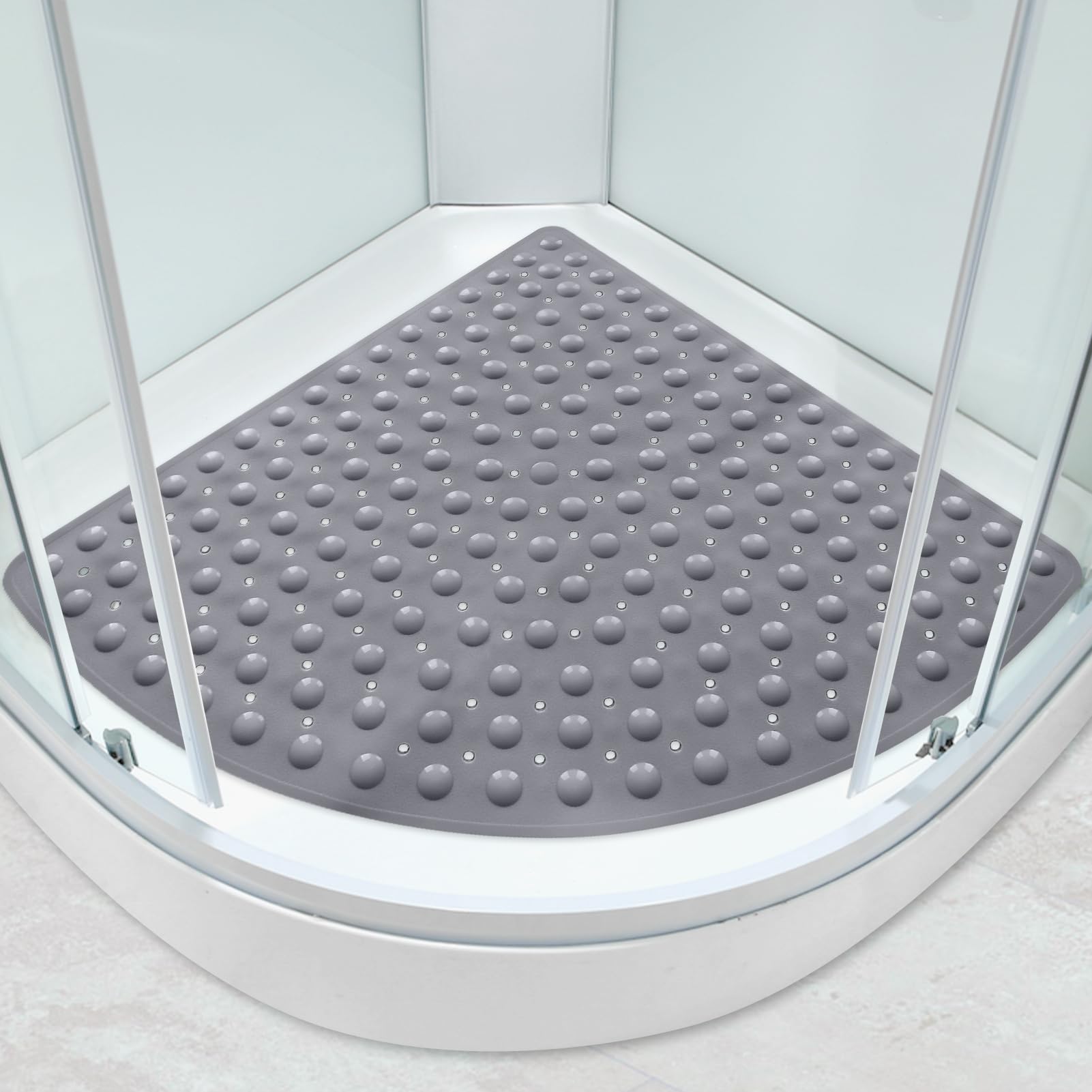 MACUNIN Corner Shower Mat – 70x70cm Non-Slip Quadrant TPE Mat, Gray