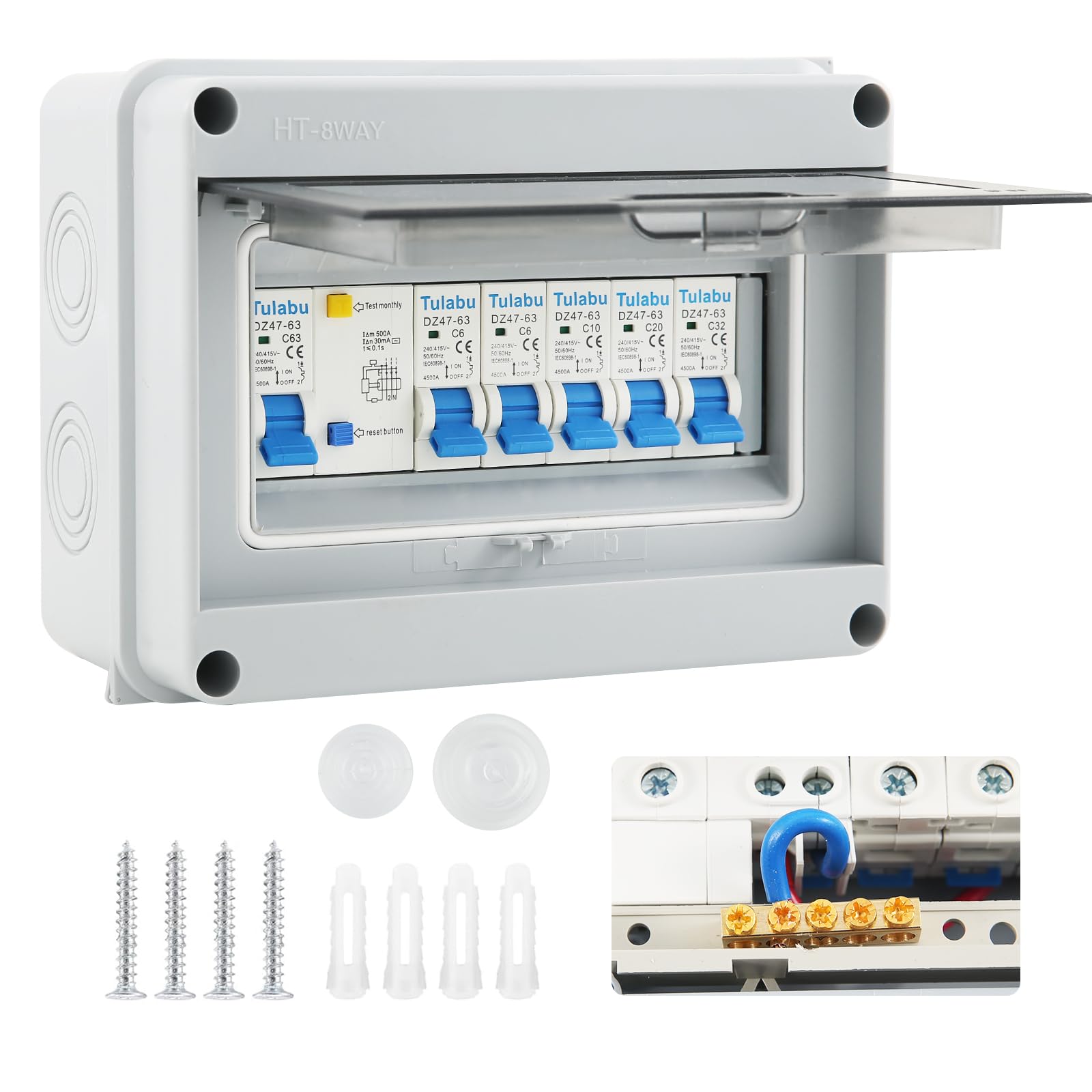 4-Way Consumer Unit | IP65 Fuse Box with 63A RCD & 4 MCBs