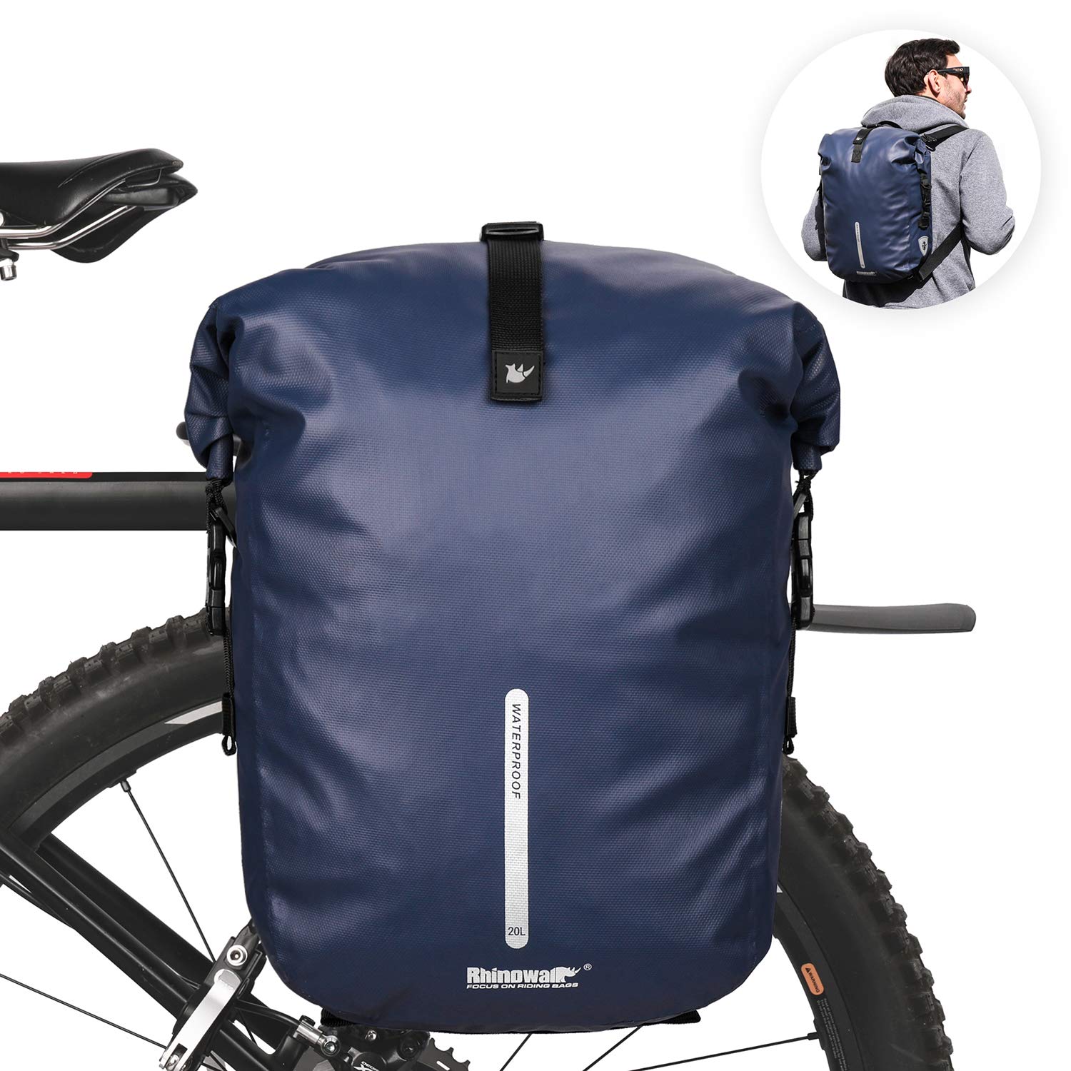 Rhinowalk 20L Bike Pannier Bag – Waterproof Laptop Backpack & Rack Bag