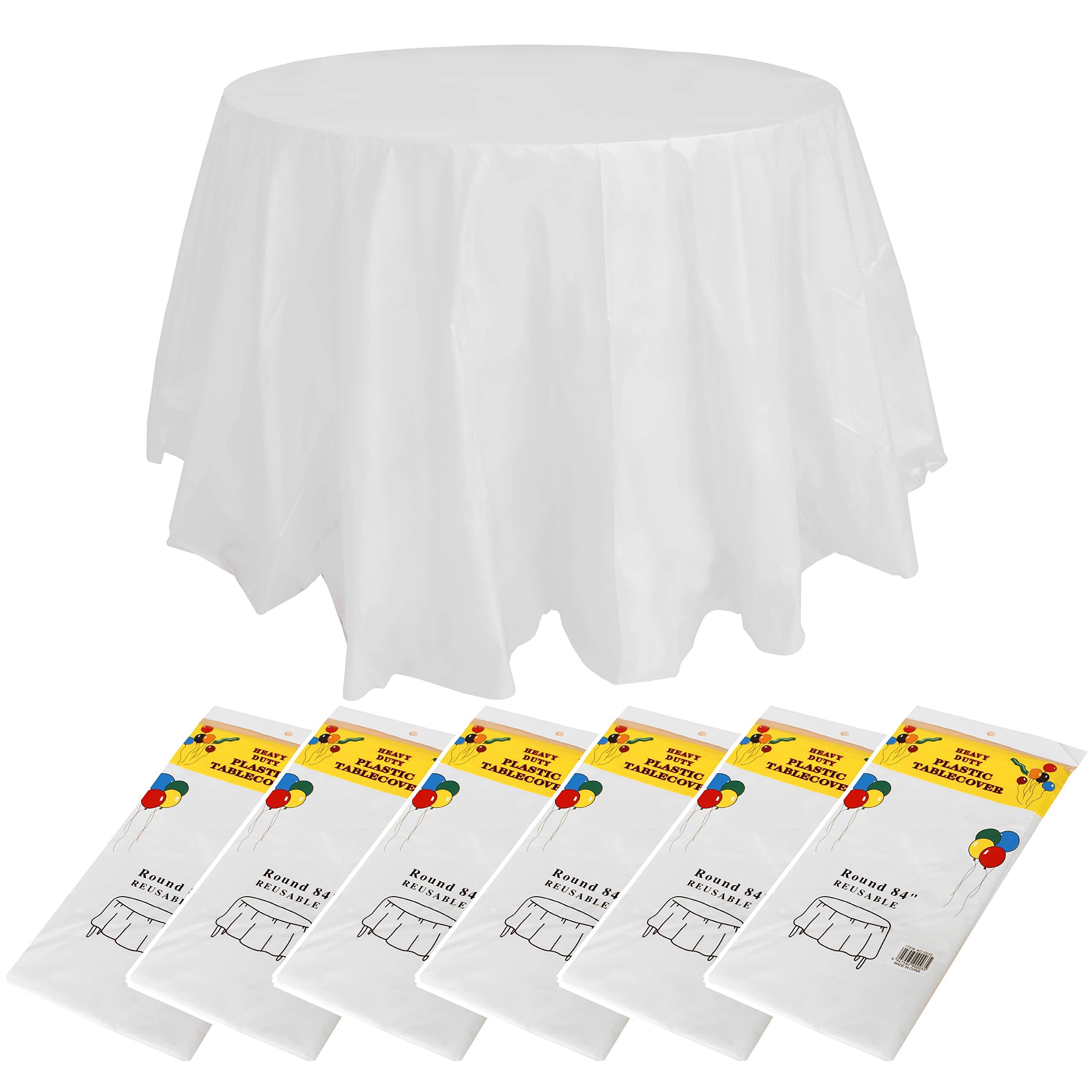 6-Pack Round Disposable Tablecloths | 84" PEVA Water Resistant