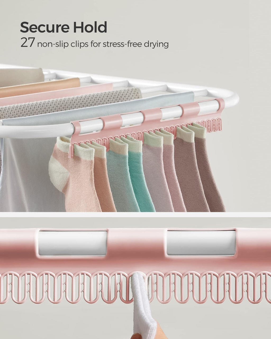 SONGMICS Foldable Clothes Drying Rack – Height-Adjustable Steel Airer