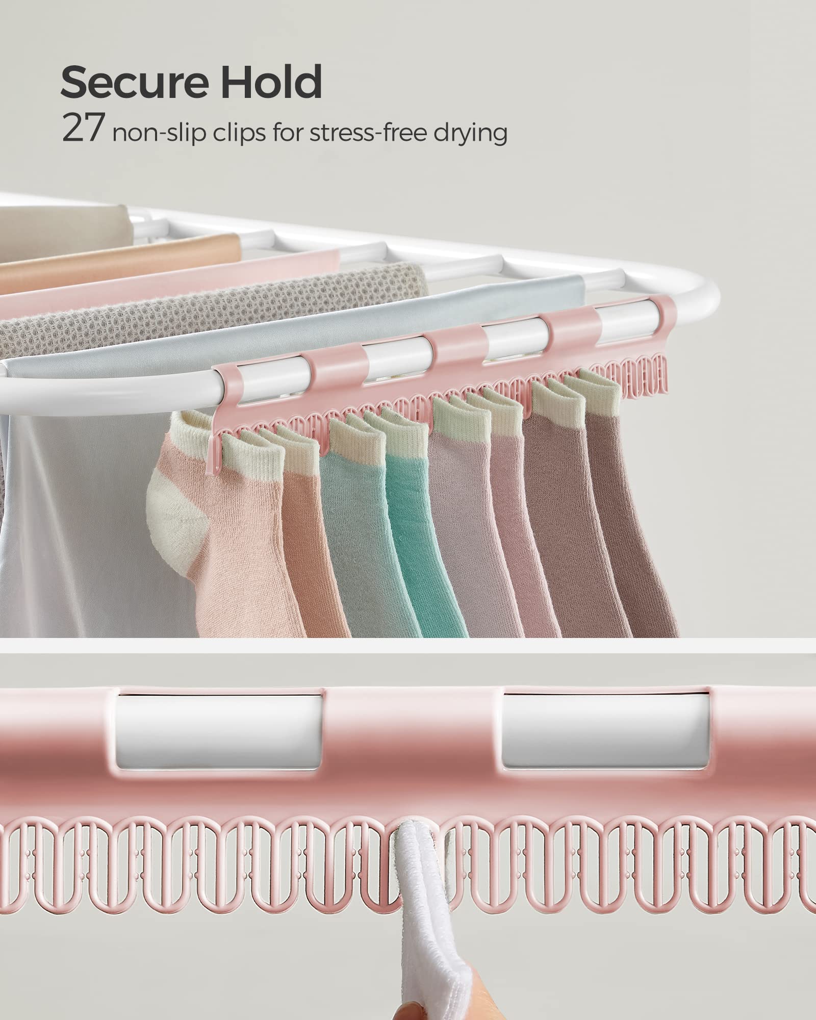 SONGMICS Foldable Clothes Drying Rack – Height-Adjustable Steel Airer
