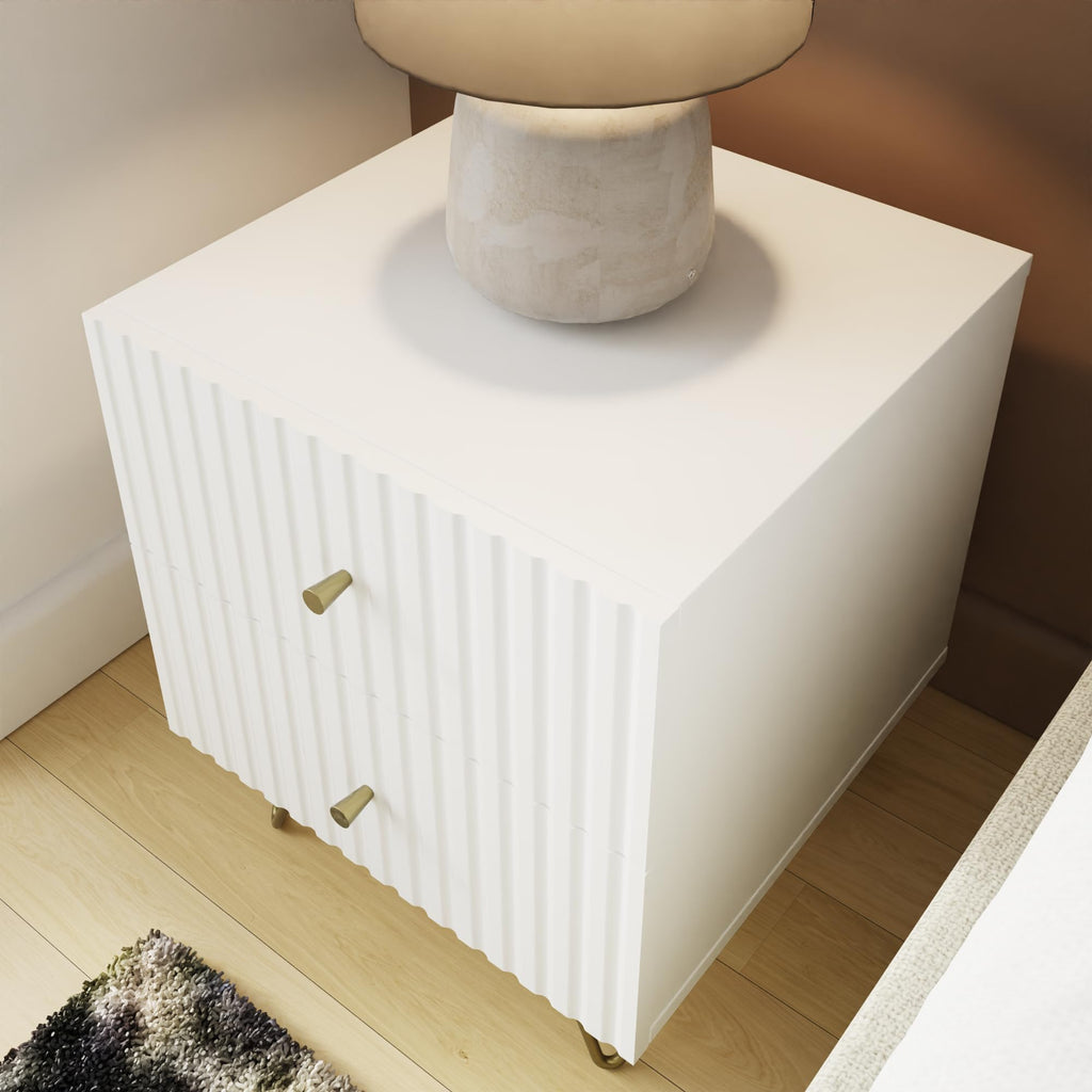 GFW Thalia 2 Drawer Bedside Table, Modern White Nightstand with Textured Finish & Hairpin Legs - image 3