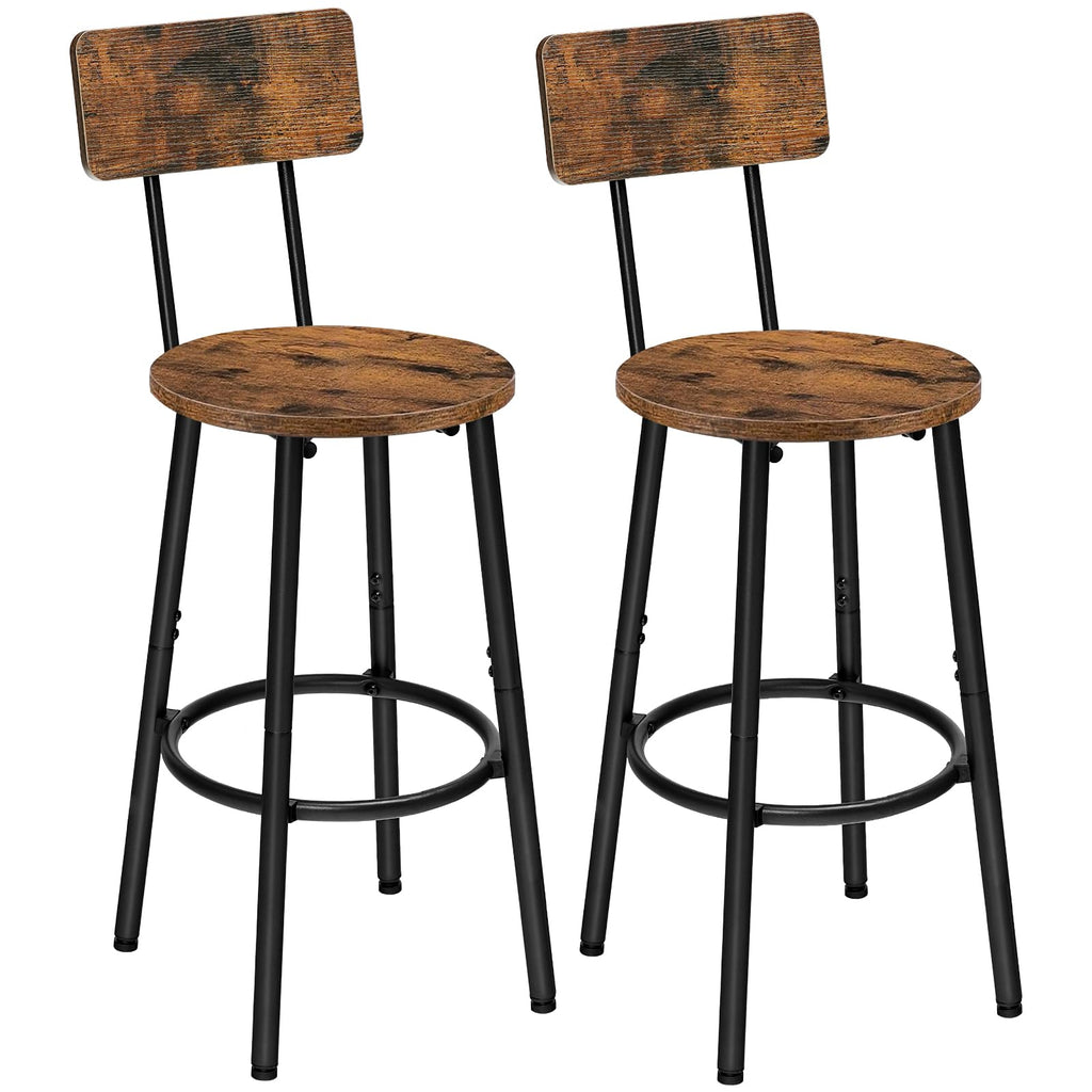 HOOBRO Bar Stools Set of 2 | Industrial Kitchen Stools - Rustic Brown