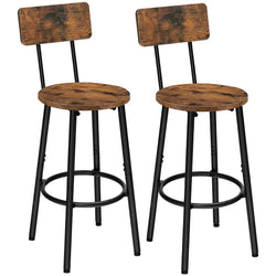 HOOBRO Bar Stools Set of 2 | Industrial Kitchen Stools - Rustic Brown