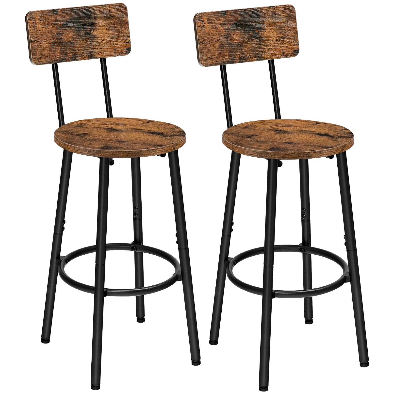 HOOBRO Bar Stools Set of 2 | Industrial Kitchen Stools - Rustic Brown