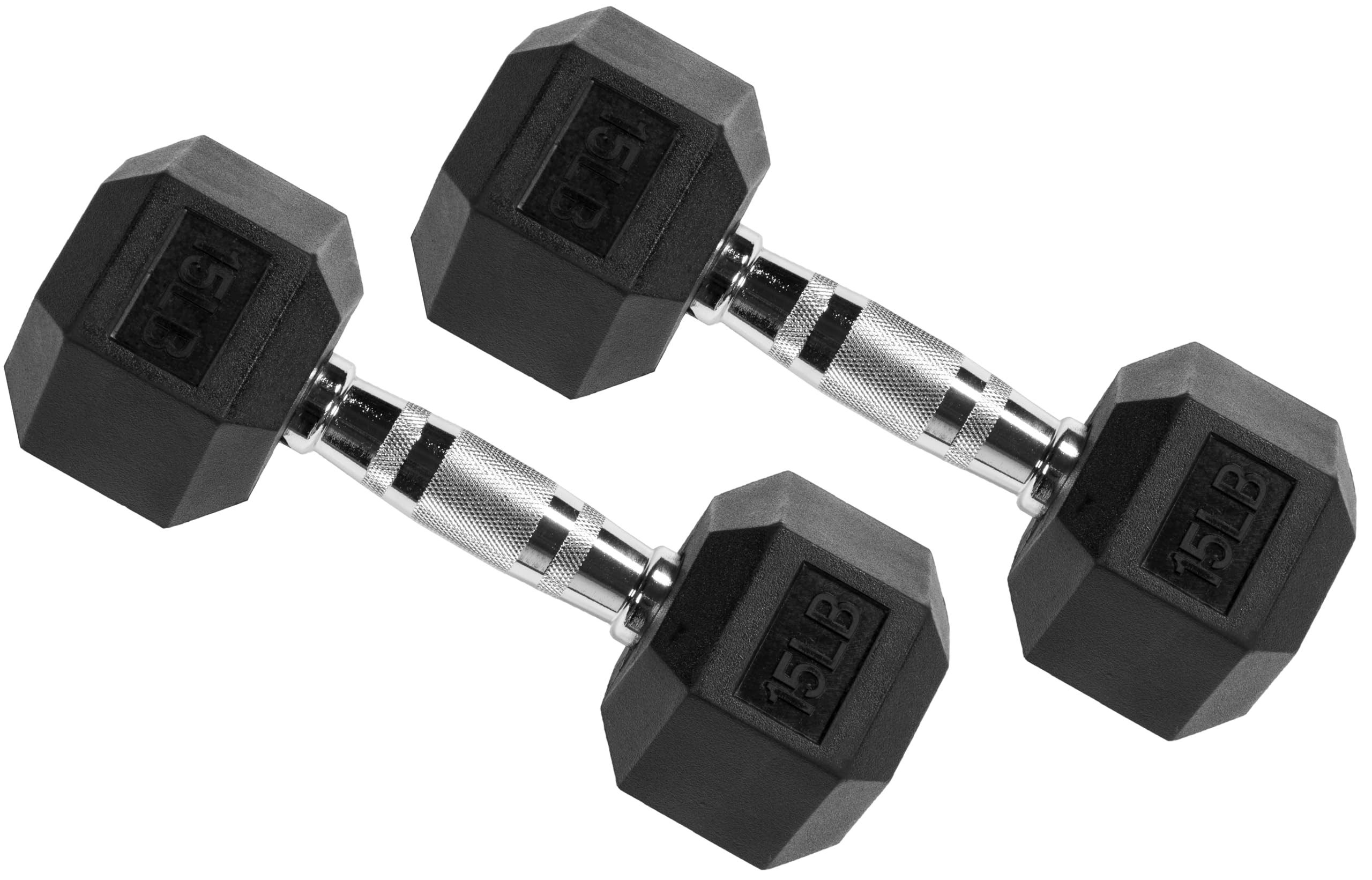 Signature Fitness Rubber Encased Hex Dumbbells, 15LB Pair | Black