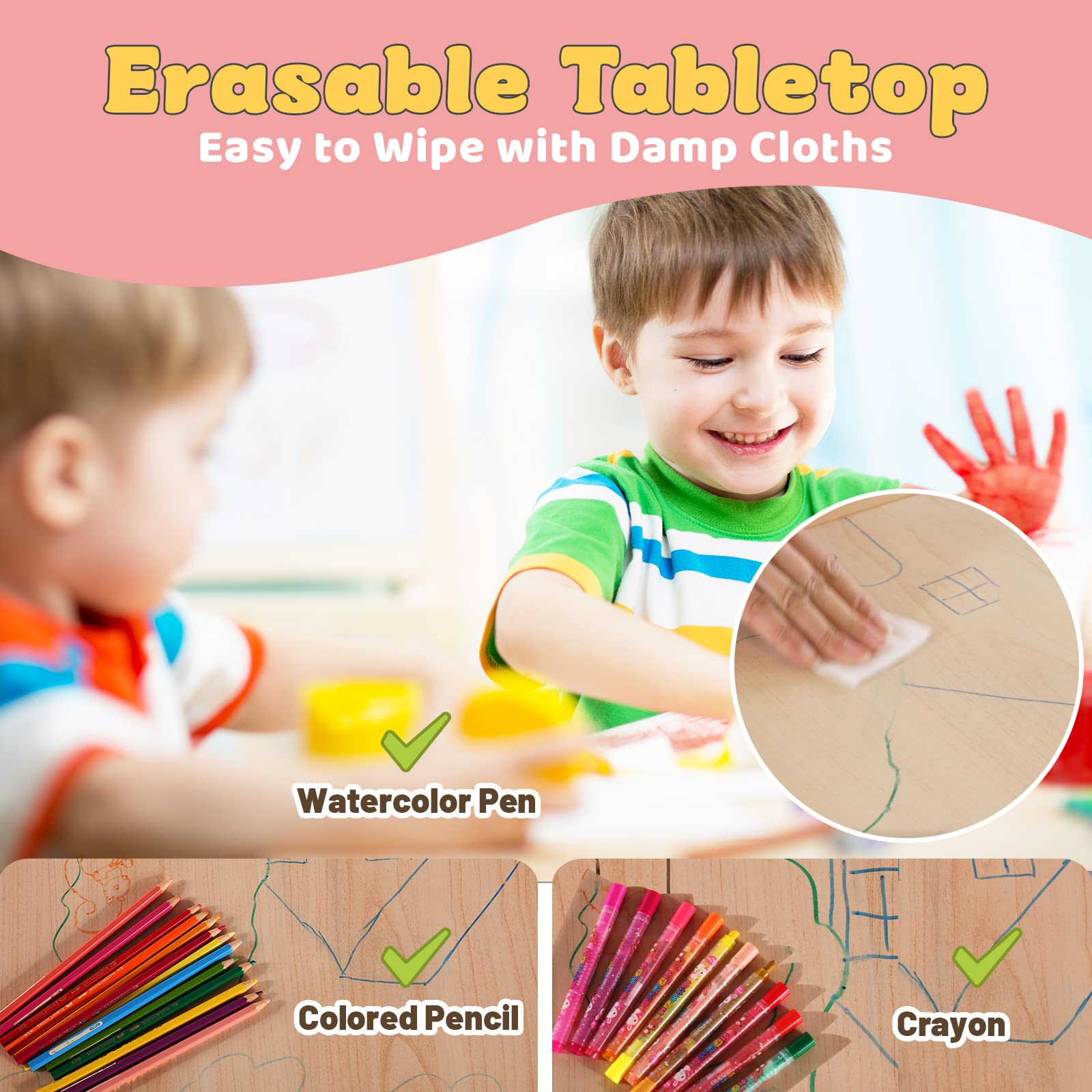 FUNLIO Height Adjustable Kids Table and 2 Chairs Set | Ages 3-8 | Pink