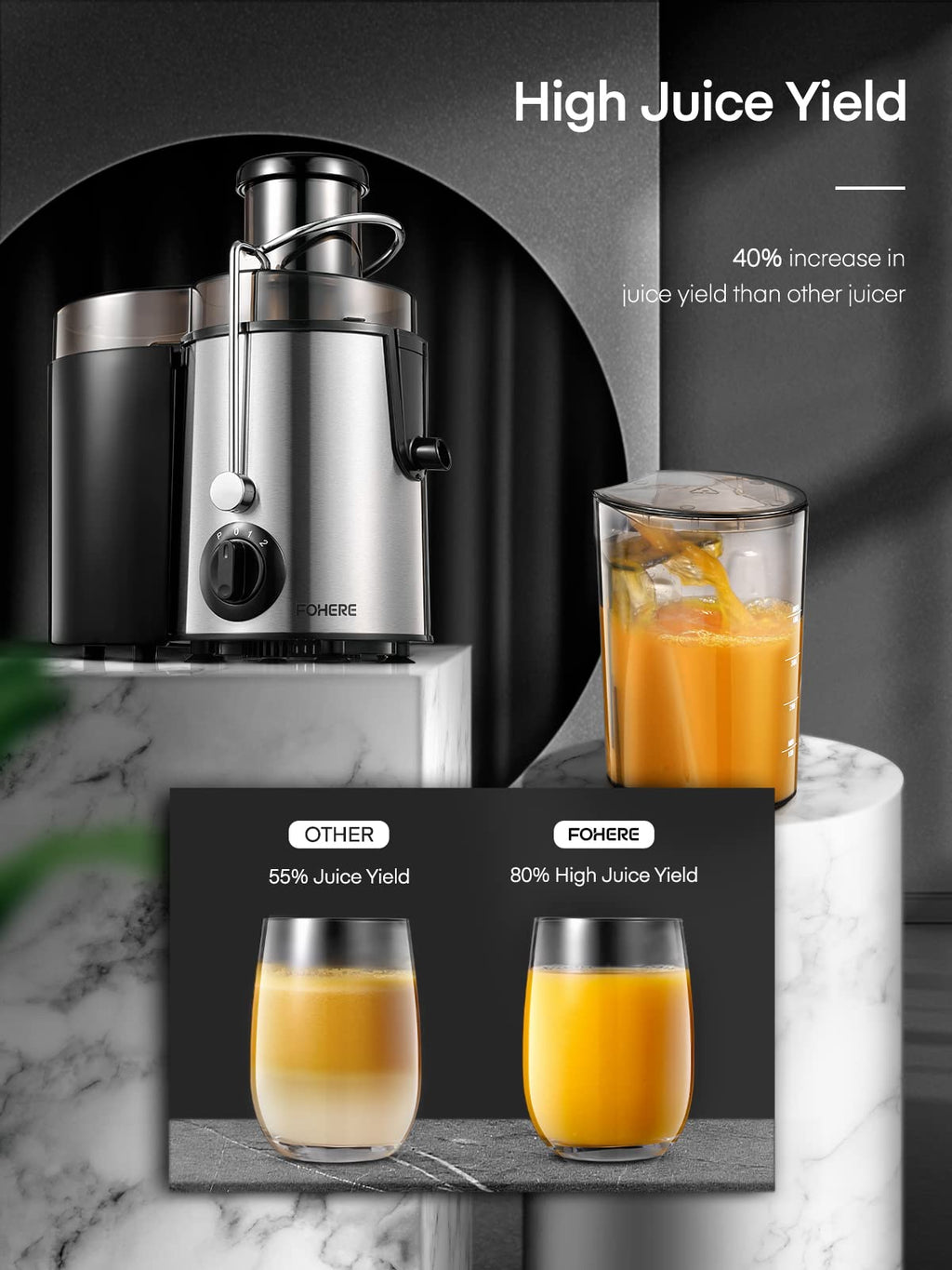 FOHERE Centrifugal Juicer Extractor | 3" Feed Chute & 3-Speed Control