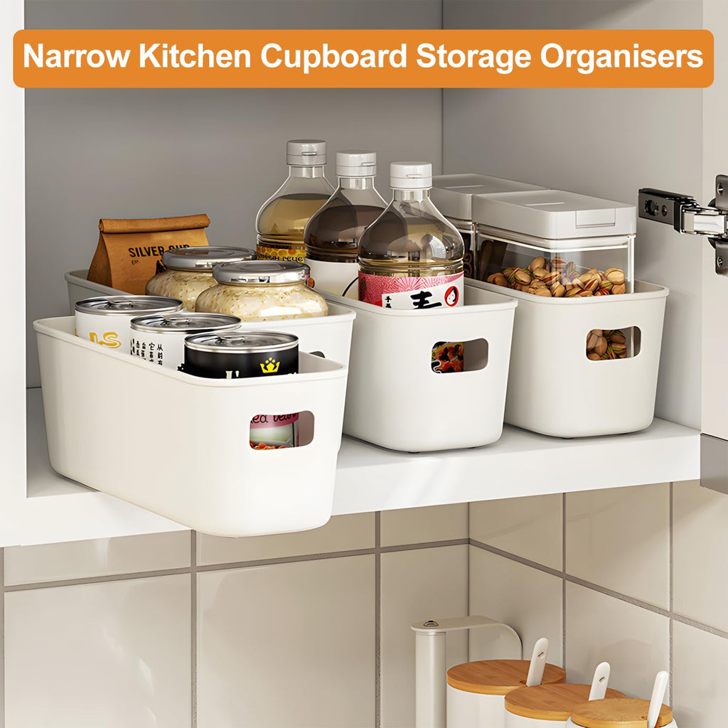 imatenn 8 pack Narrow Storage Box, Plastic Storage Baskets for Shelves, Slim Kitchen Cupboard Organiser Storage Boxes for Bathroom Cabinet, Drawers - image 2