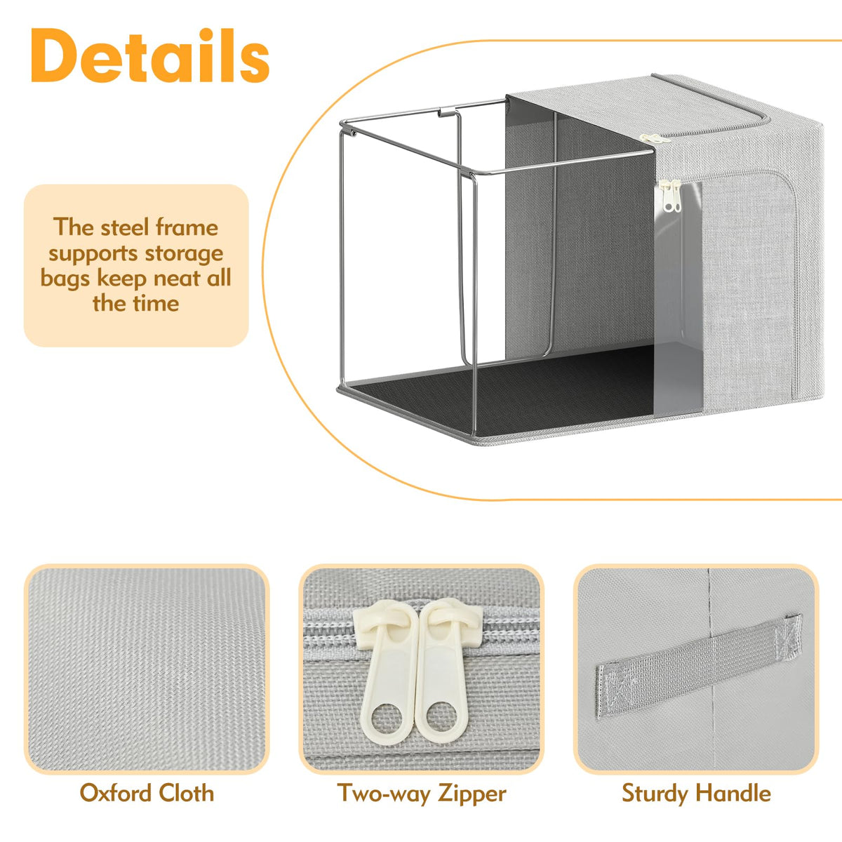 AIOR 2PCS 66L Clothes Storage Bags with Metal Frame, Foldable Fabric Storage Boxes with Clear Windows for Blankets Bedding Comforters - image 3