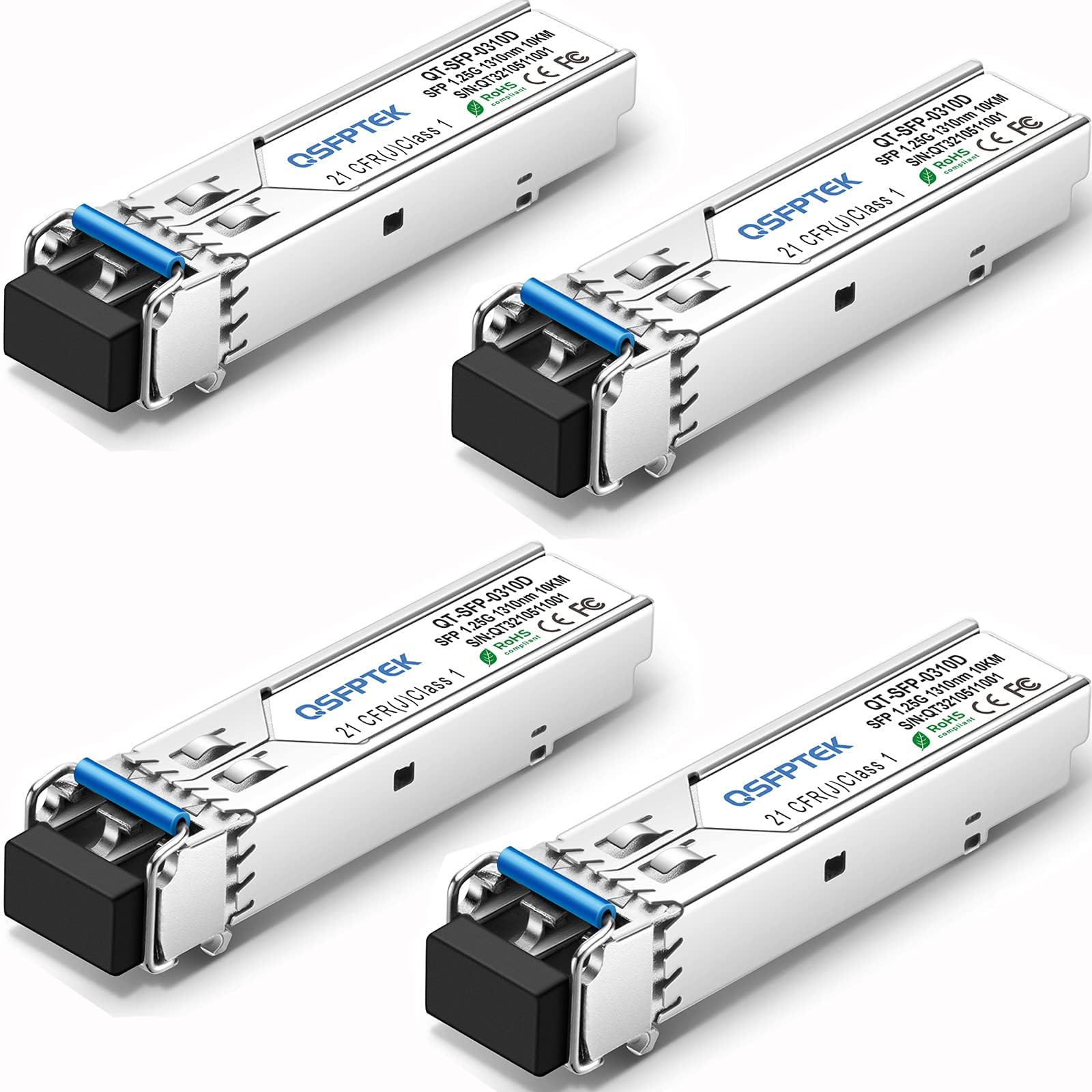 QSFPTEK 1000BASE-LX/LH SFP Module – 10km Single-Mode LC Transceiver (4-Pack)