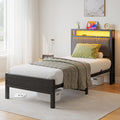 FOUBAM 3FT Single Bed Frame with LED Lights and Charging Station