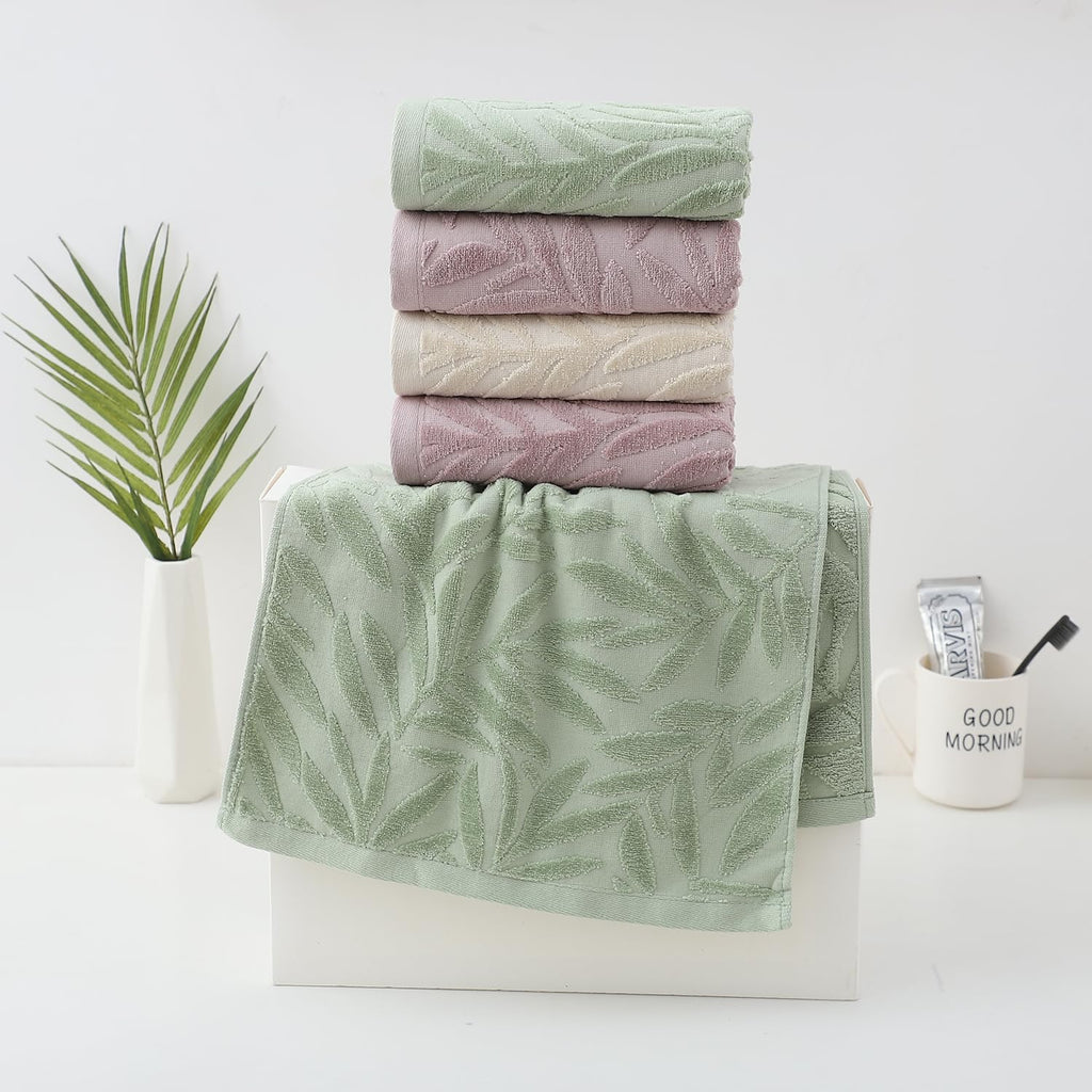 Pidada Hand Towels Set of 4 Leaf Pattern 100% Cotton Absorbent Soft Decorative Towel for Bathroom Light Brown - image 3