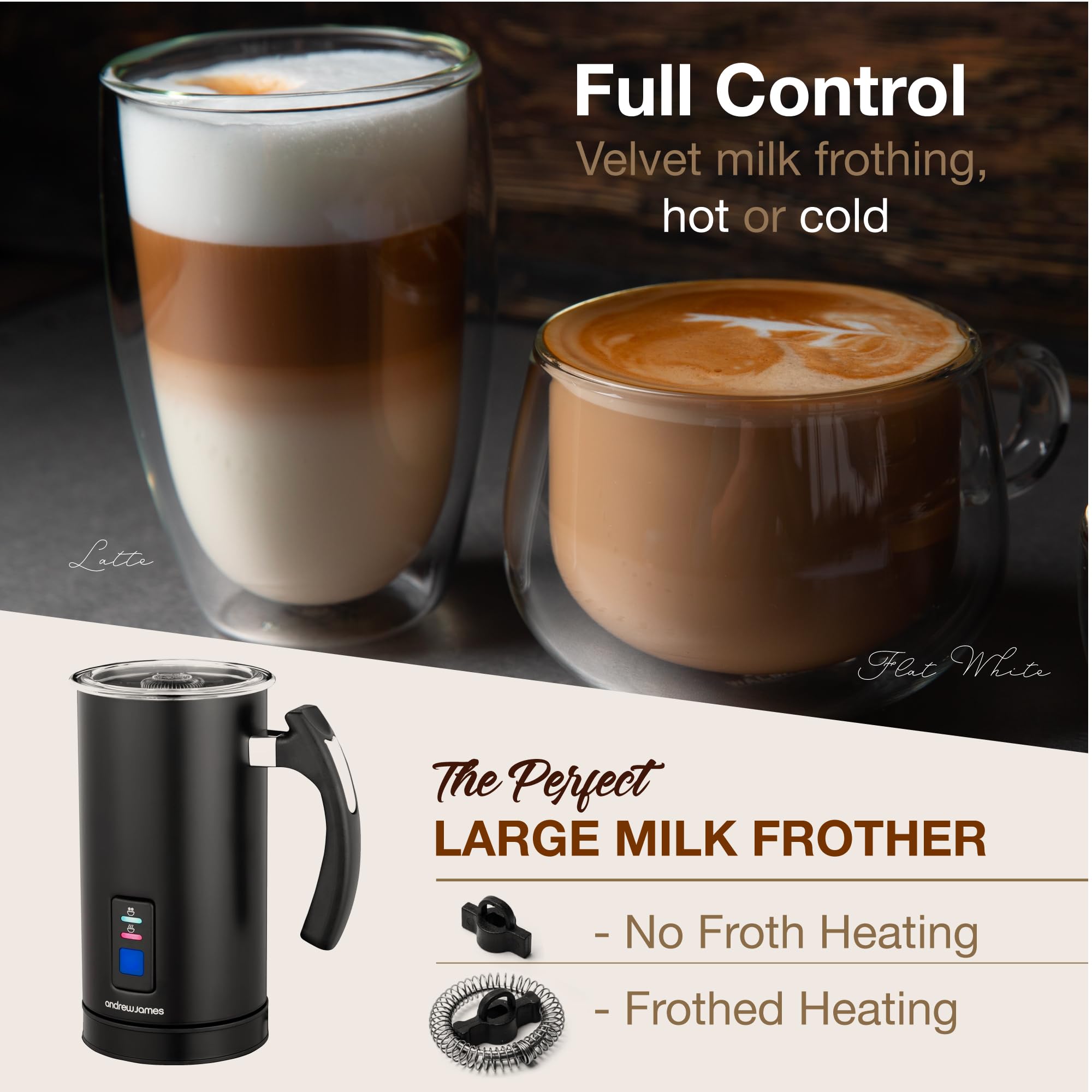 Andrew James Electric Milk Frother & Steamer | 500W Non-Stick 300ml Jug