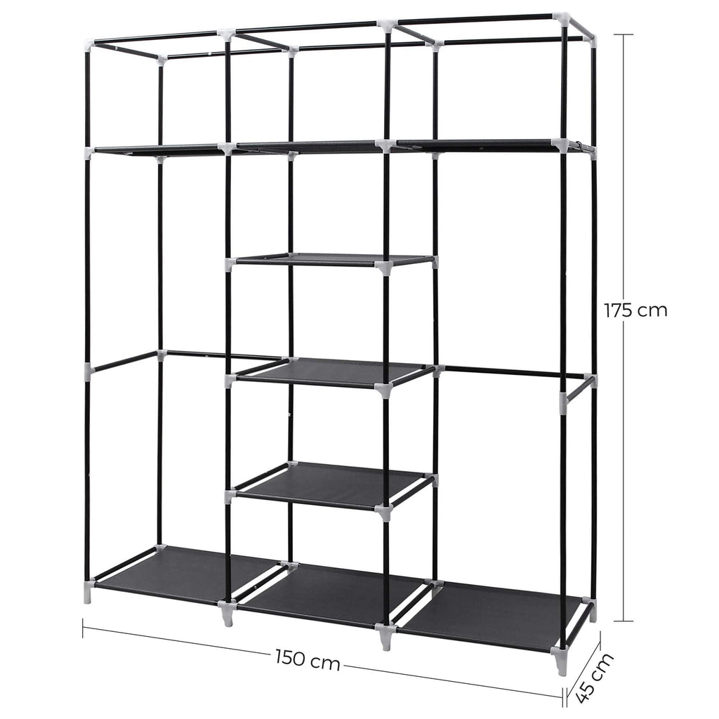 SONGMICS Folding Fabric Wardrobe | Portable Closet with 2 Rails - Black