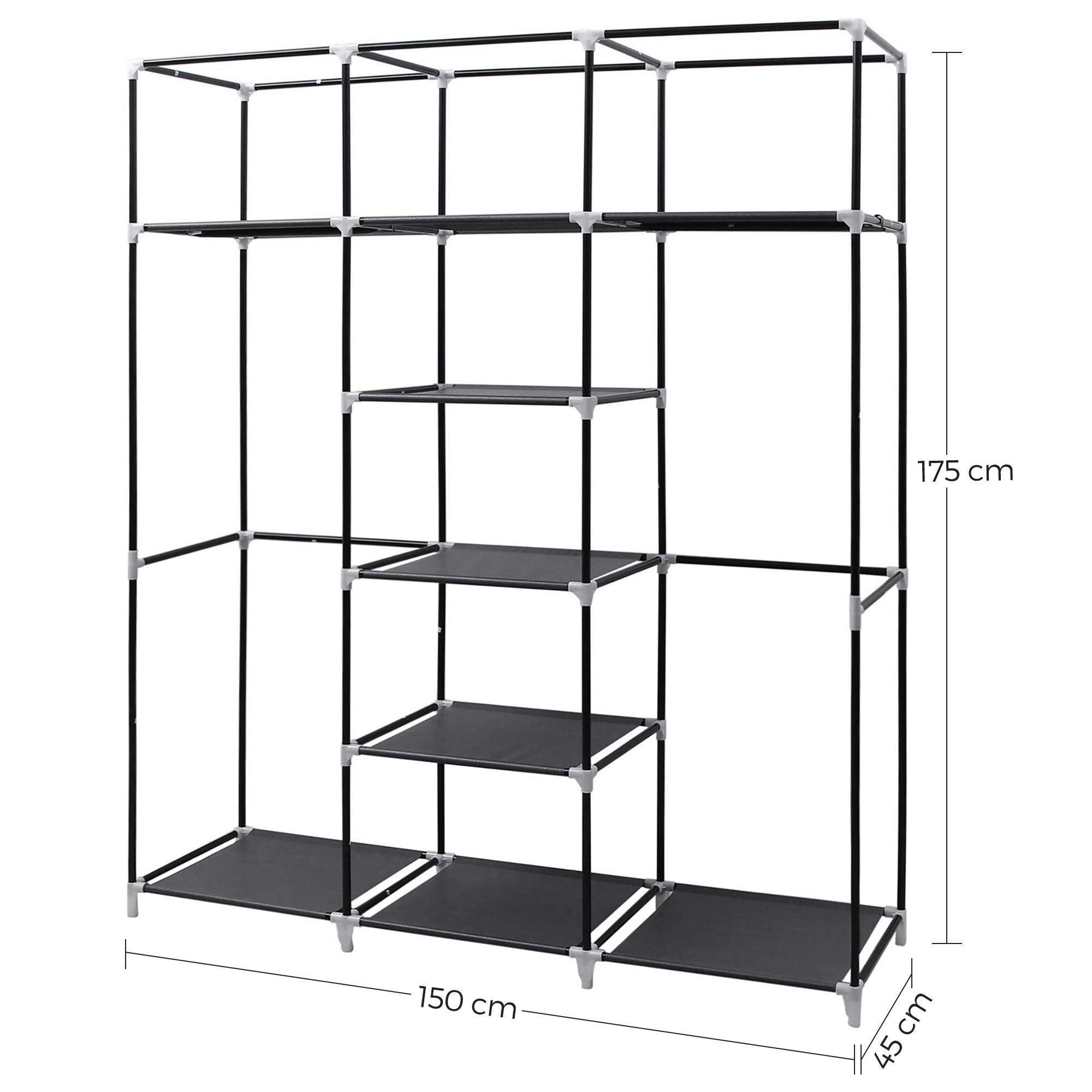 SONGMICS Folding Fabric Wardrobe | Portable Closet with 2 Rails - Black