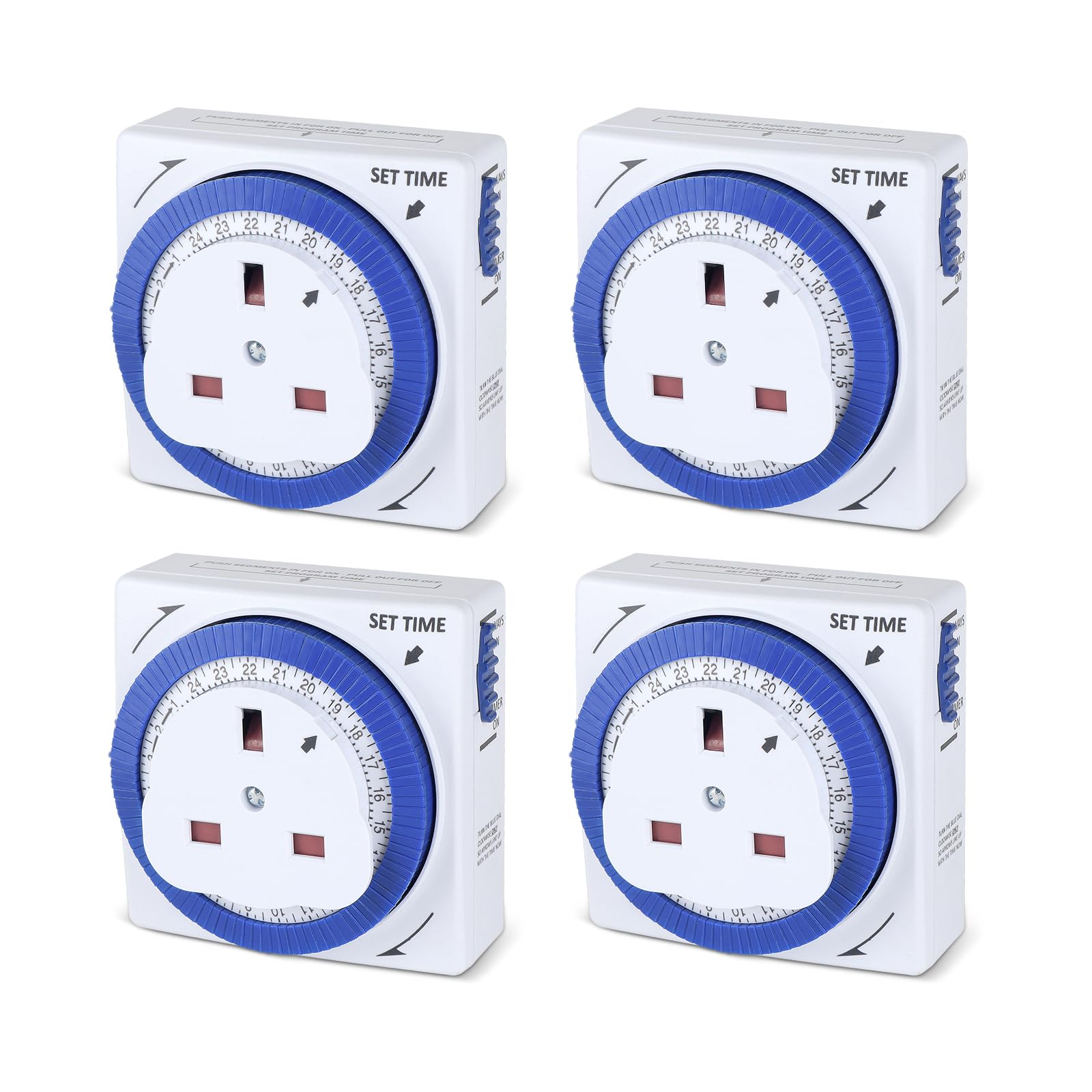 M EGA MEGACUBE 24 Hour Square Mechanical Plug-in Timer - Blue - 4 Pack