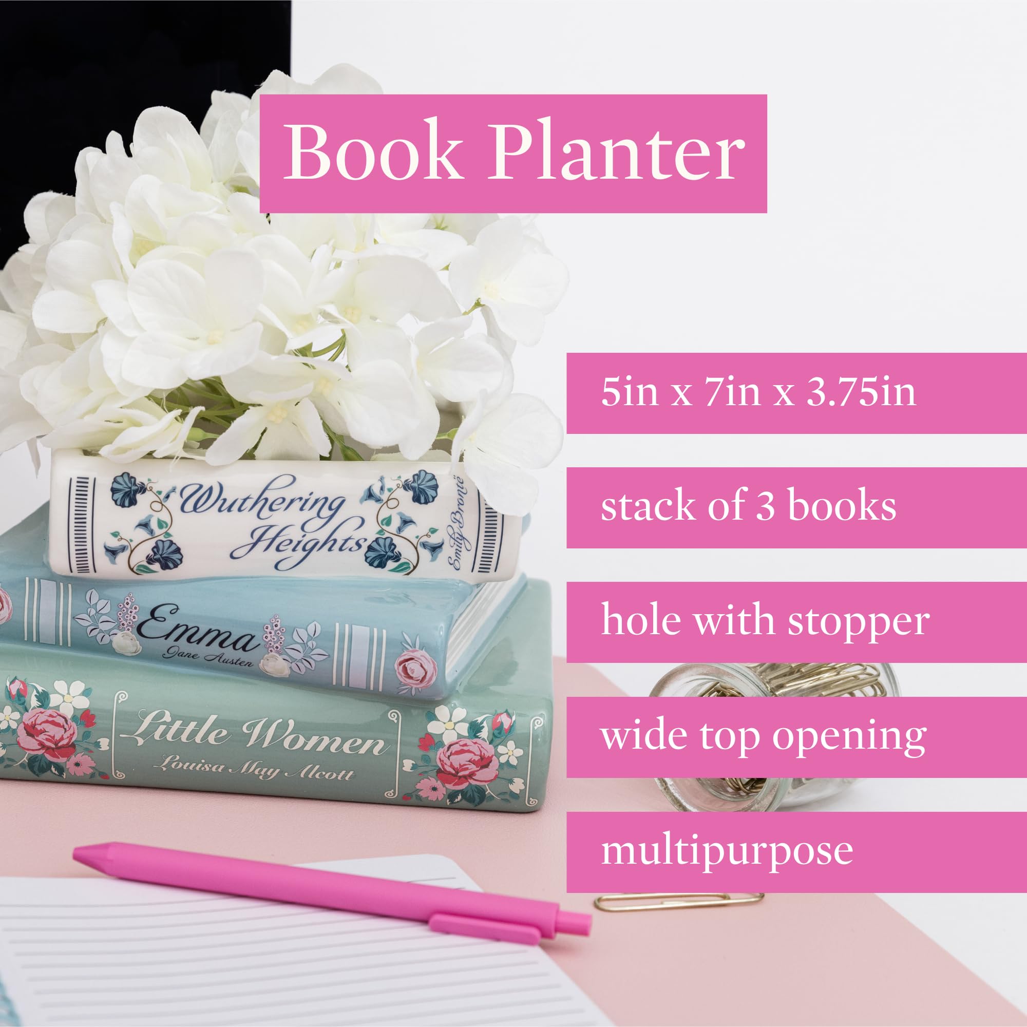 Steel Mill & Co Ceramic Book-Shaped Planter – Classic Titles Design