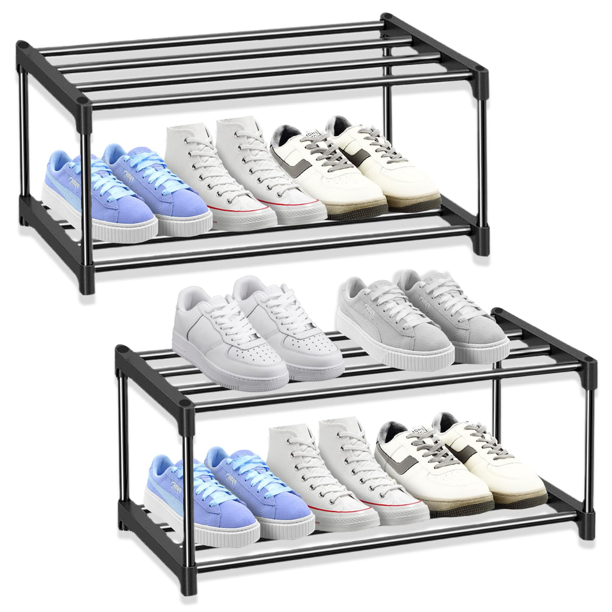 2-Tier Shoe Rack Small, Shoe Storage Organiser Set of 2, Durable Shoes Self - image 1