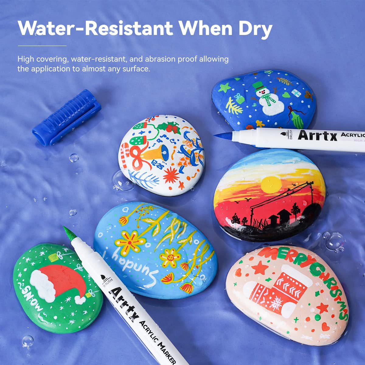 Arrtx 30 Colors Acrylic Paint Brush Pens for Rock Painting and DIY Crafts