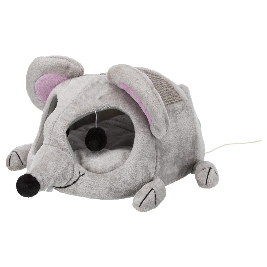 TRIXIE Lukas Cat Cuddly Cave – Grey Plush Bed with Sisal Scratcher