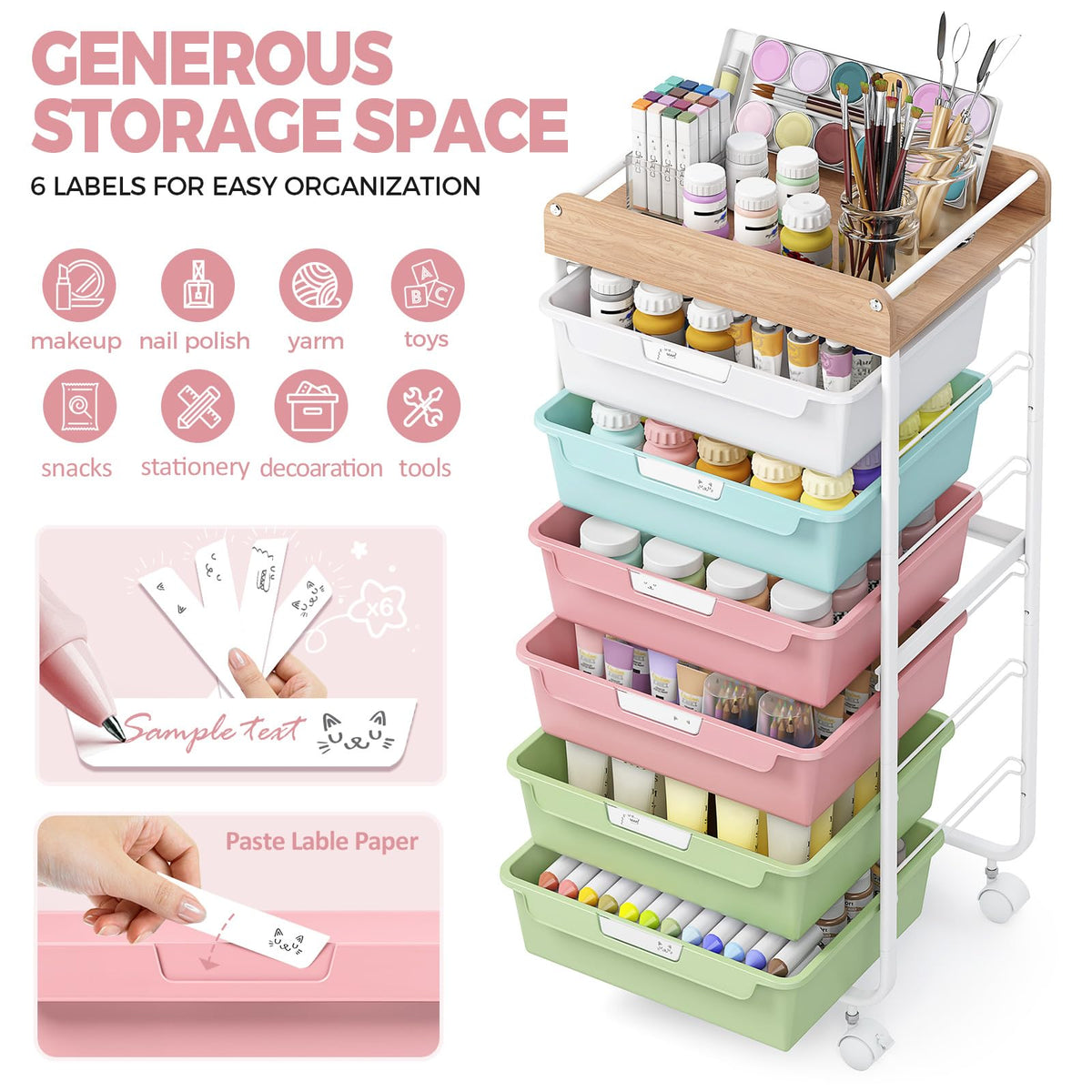 SYKIARIOL 6-Drawer Storage Cart - image 4