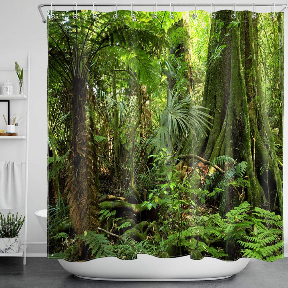 LB Green Tropical Palm Tree Shower Curtain | Waterproof Polyester – 180x180cm