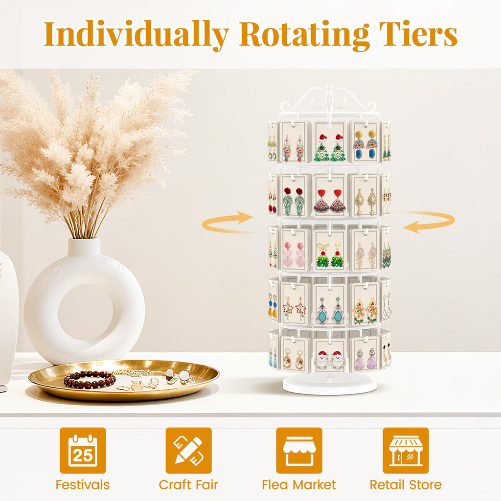 EsLuker.ly Earring Holder Organizer Rotating Display Tree Stand, White - image 5