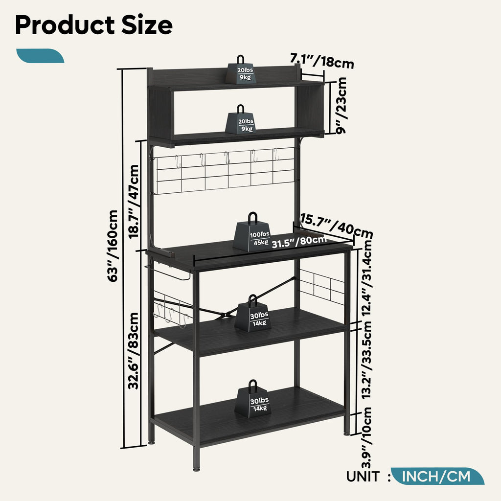 Bestier 80cm Bread Rack & Microwave Rack with 4 Shelves, Multi-functional Coffee Bar Shelf, 8 Side Hooks, Open Shelf Suitable for Kitchens - image 3