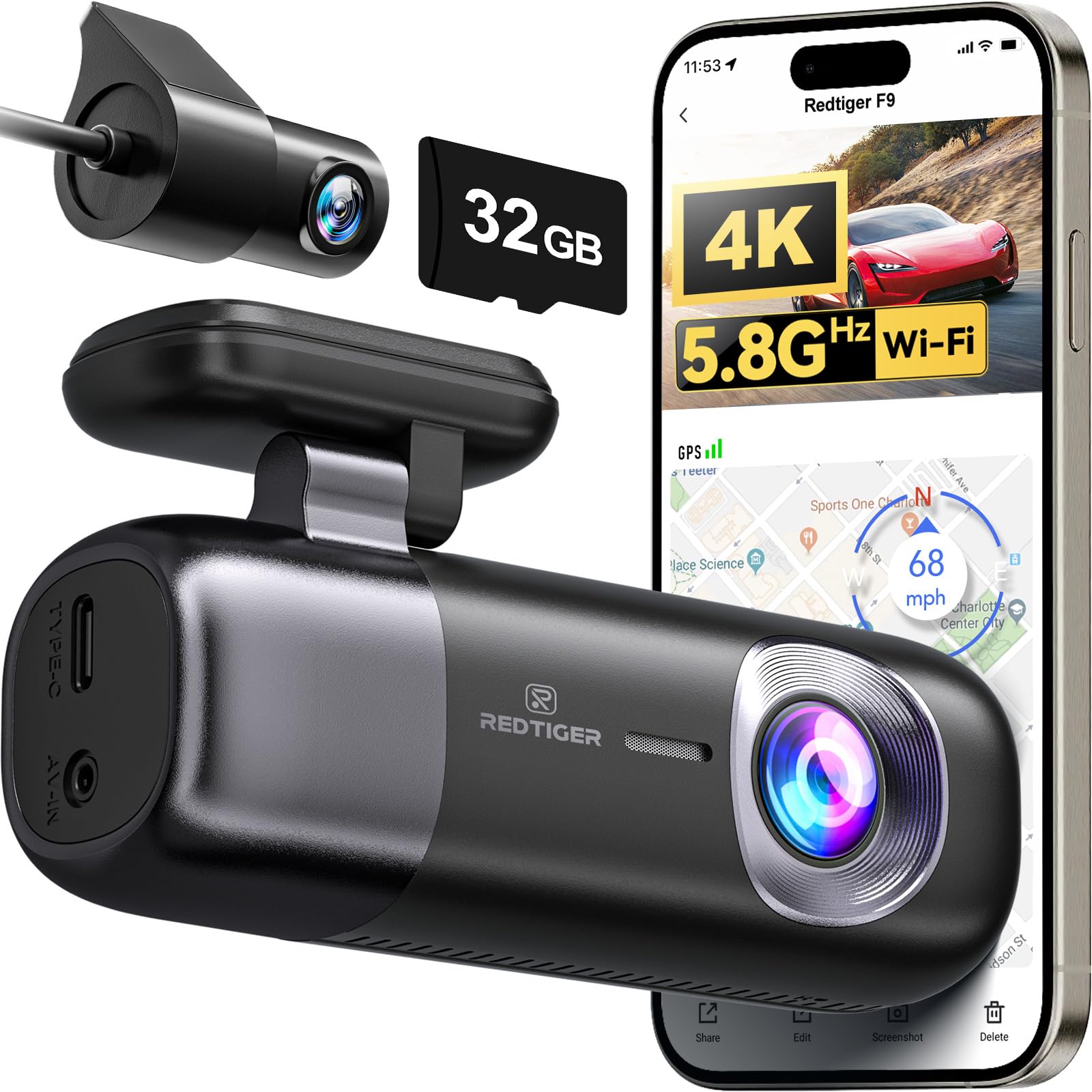 REDTIGER 4K Dual Dash Cam – Front and Rear Car Camera with WiFi & GPS