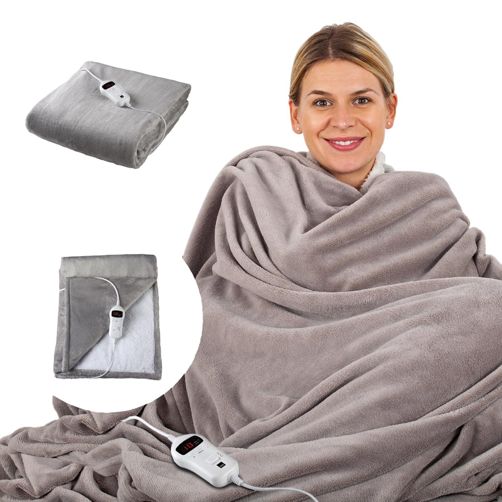 Sensio Home Luxury Heated Throw – Electric Flannel Fleece Blanket, Grey