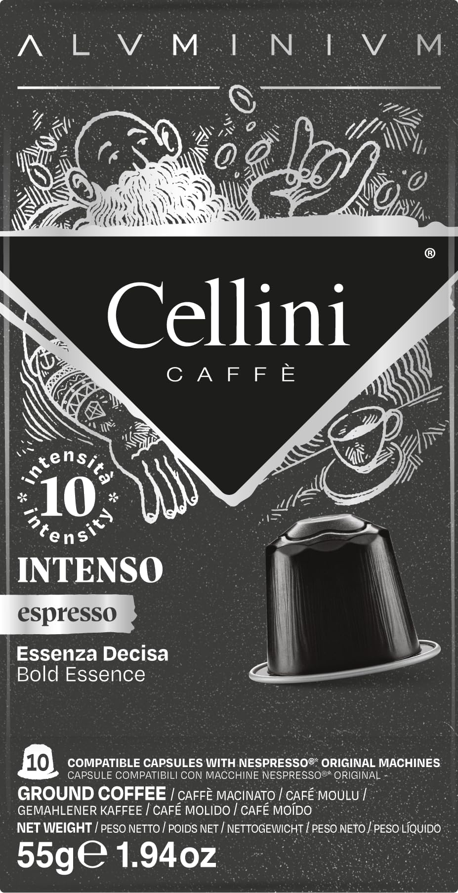 Cellini Intenso Coffee Capsules - Nespresso Compatible Aluminium - 100pcs