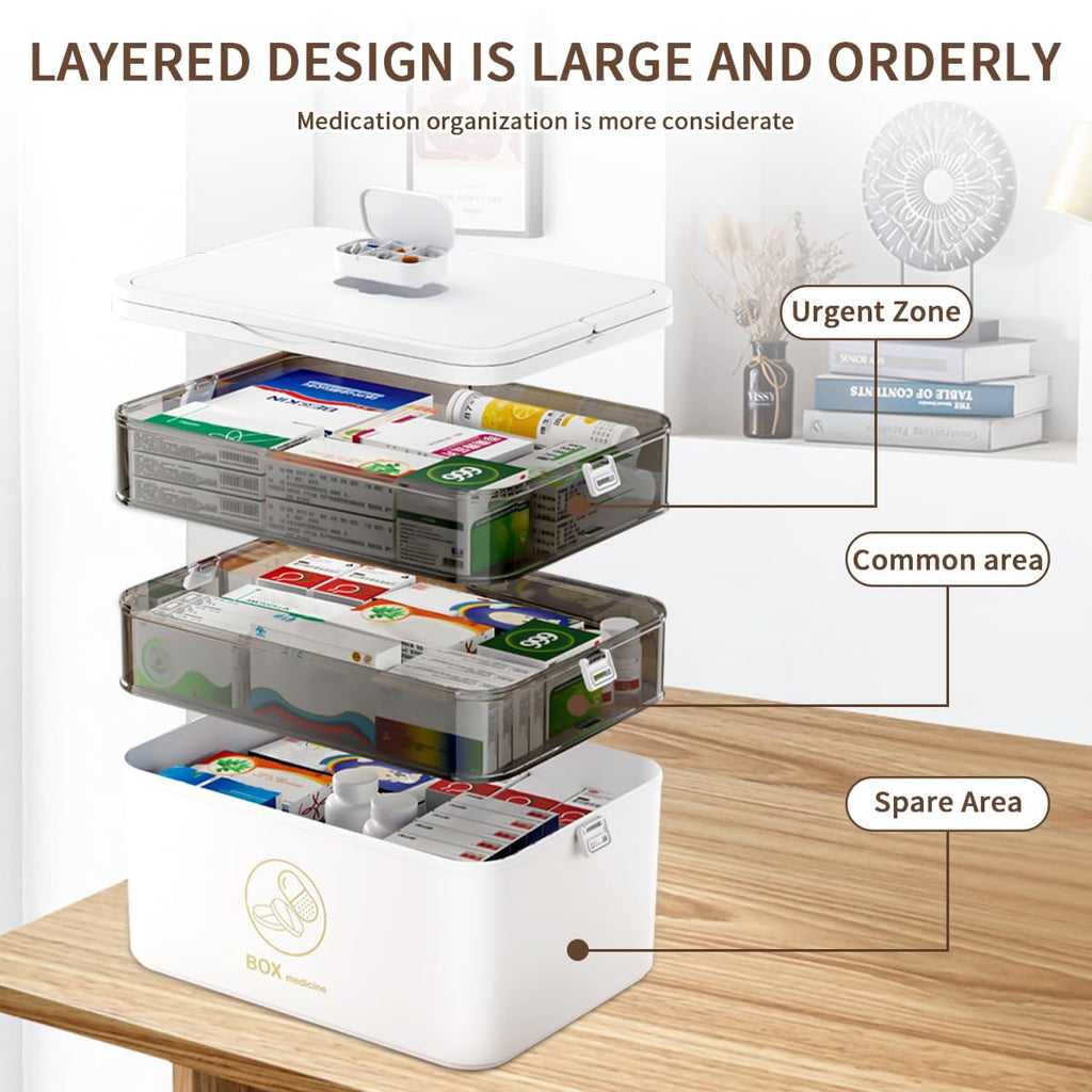 Hniuyun 3-Layer Portable Pill Organiser with Carry Handle, Weekly Multi-Compartment Medicine Box for Vitamins & Tablets – Travel - image 3