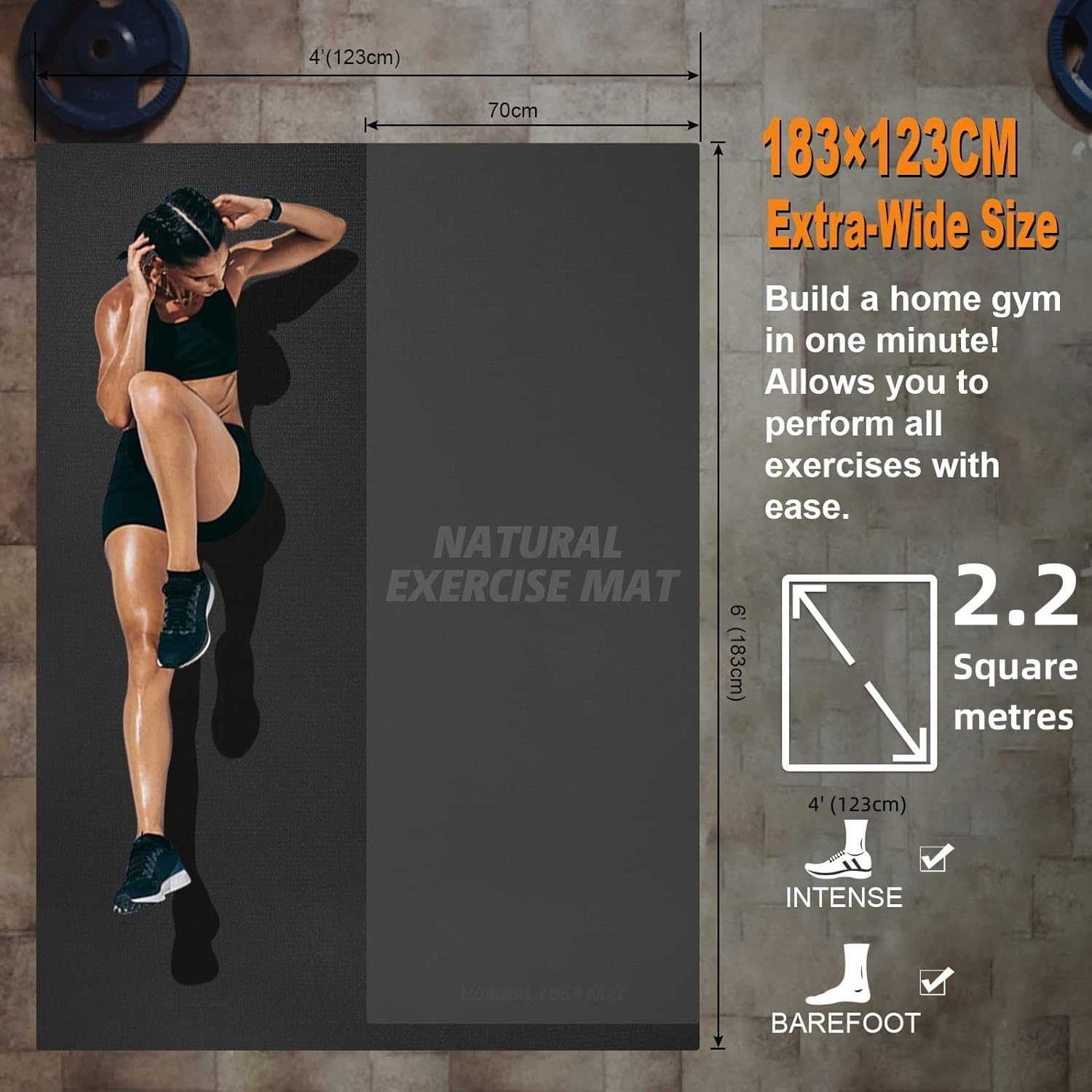 Innhom Large Exercise Mat | 7mm Thick Home Gym Workout Mat - 183x123cm